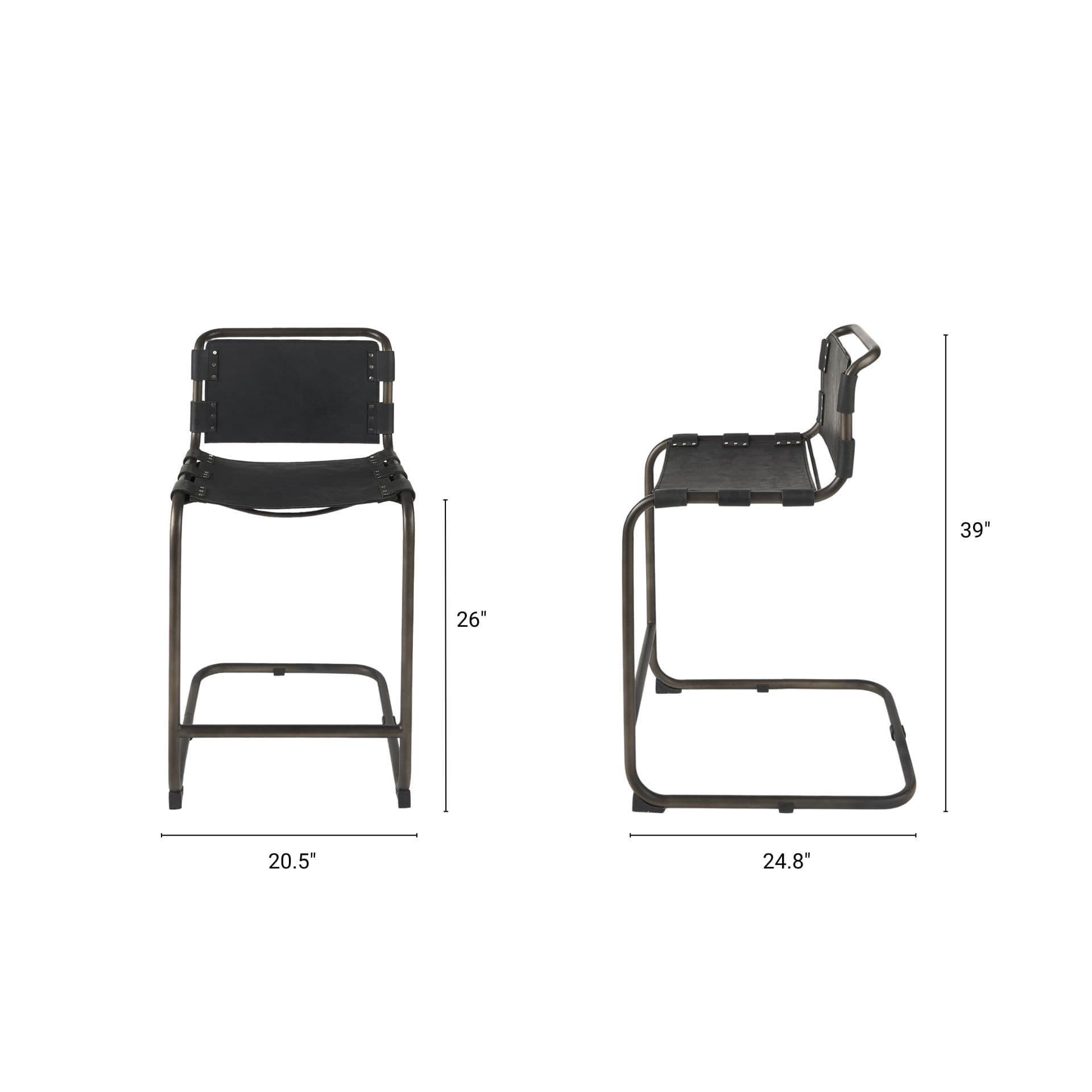 Berbick Backless 38in Seat Counter Stool | Black Leather w/ Gray Metal — product photograph