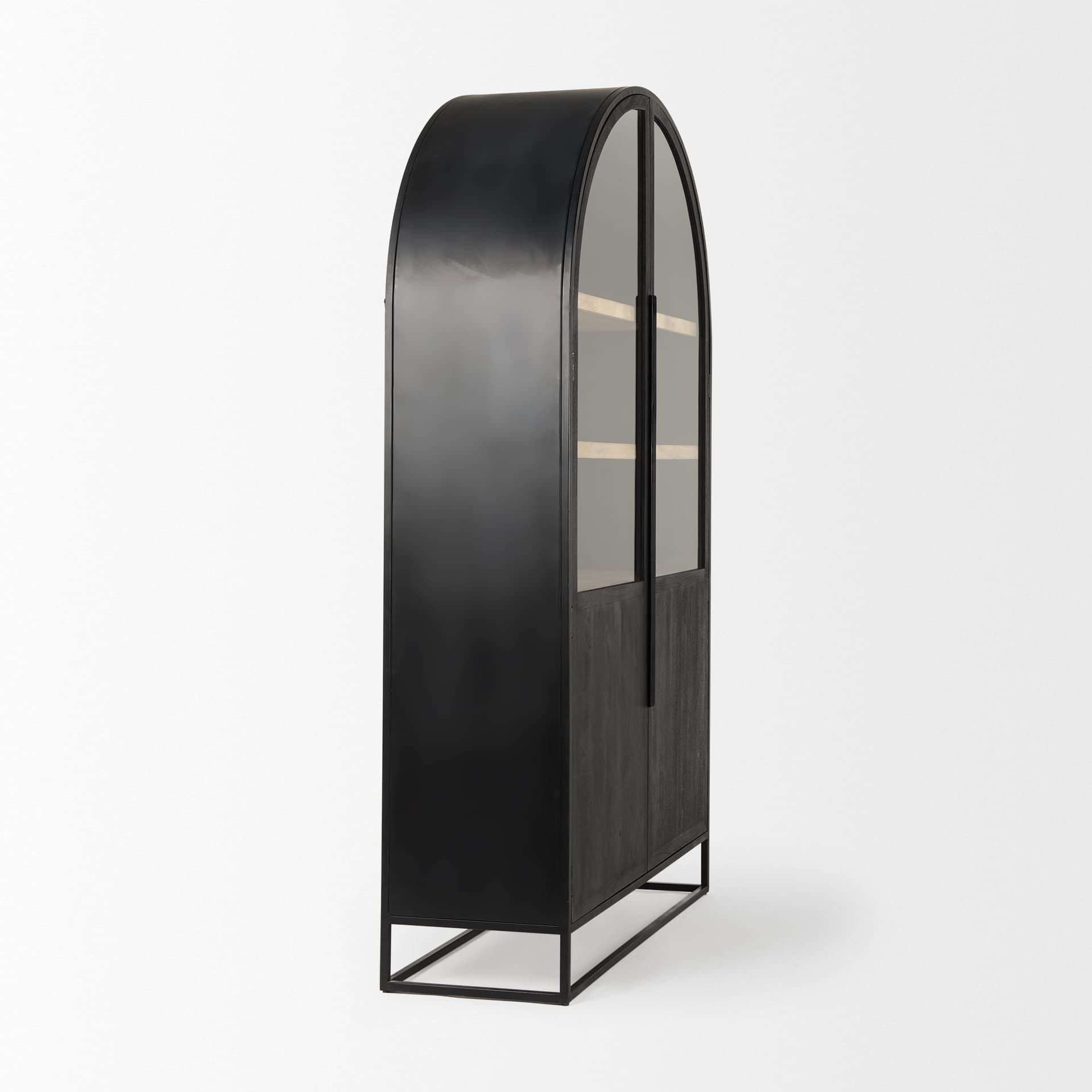 Sloan 47.5W x 85.5H Black Wood W/Black Metal Frame Arch Cabinet — product photograph