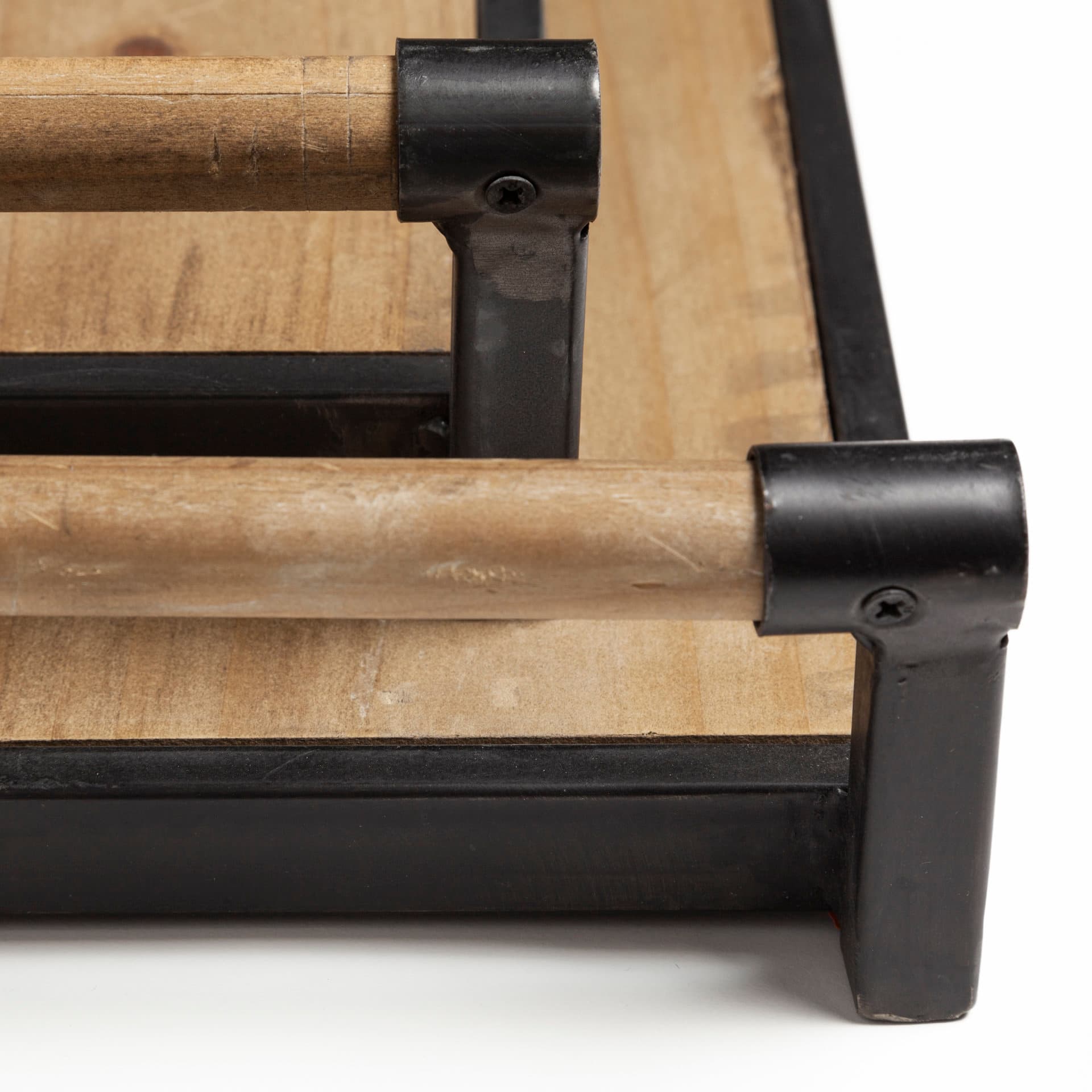 Benson Set of 2 Brown Wood Black Metal Trays — product photograph