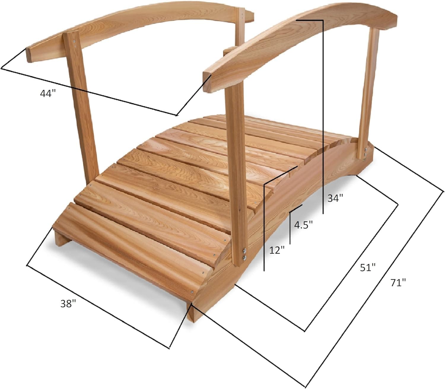 6-Ft Cedar Garden Bridge with Side Rails — product photograph