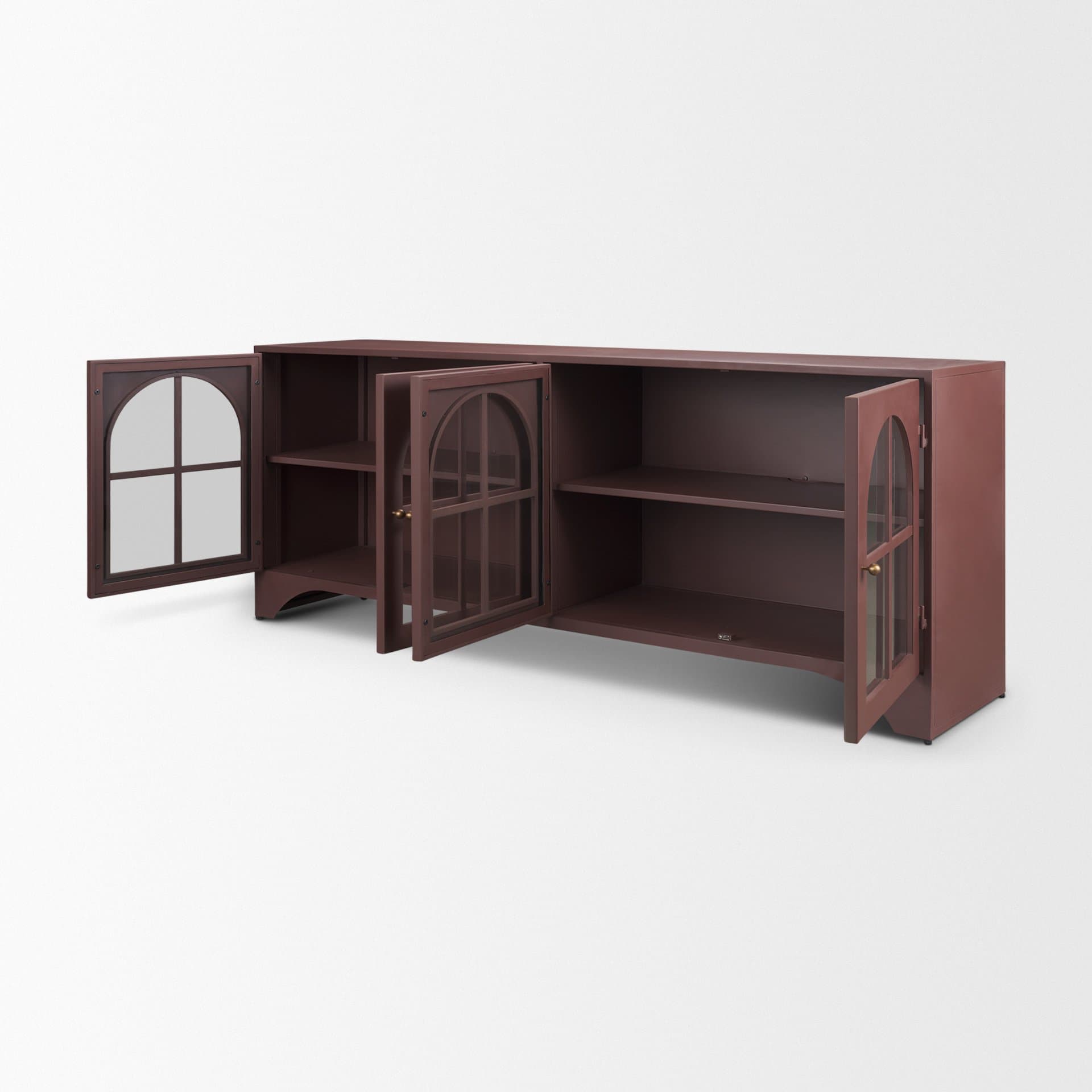 Rousseau 4 Door Closed Sideboard | Arched Glass | Burgundy Metal — product photograph