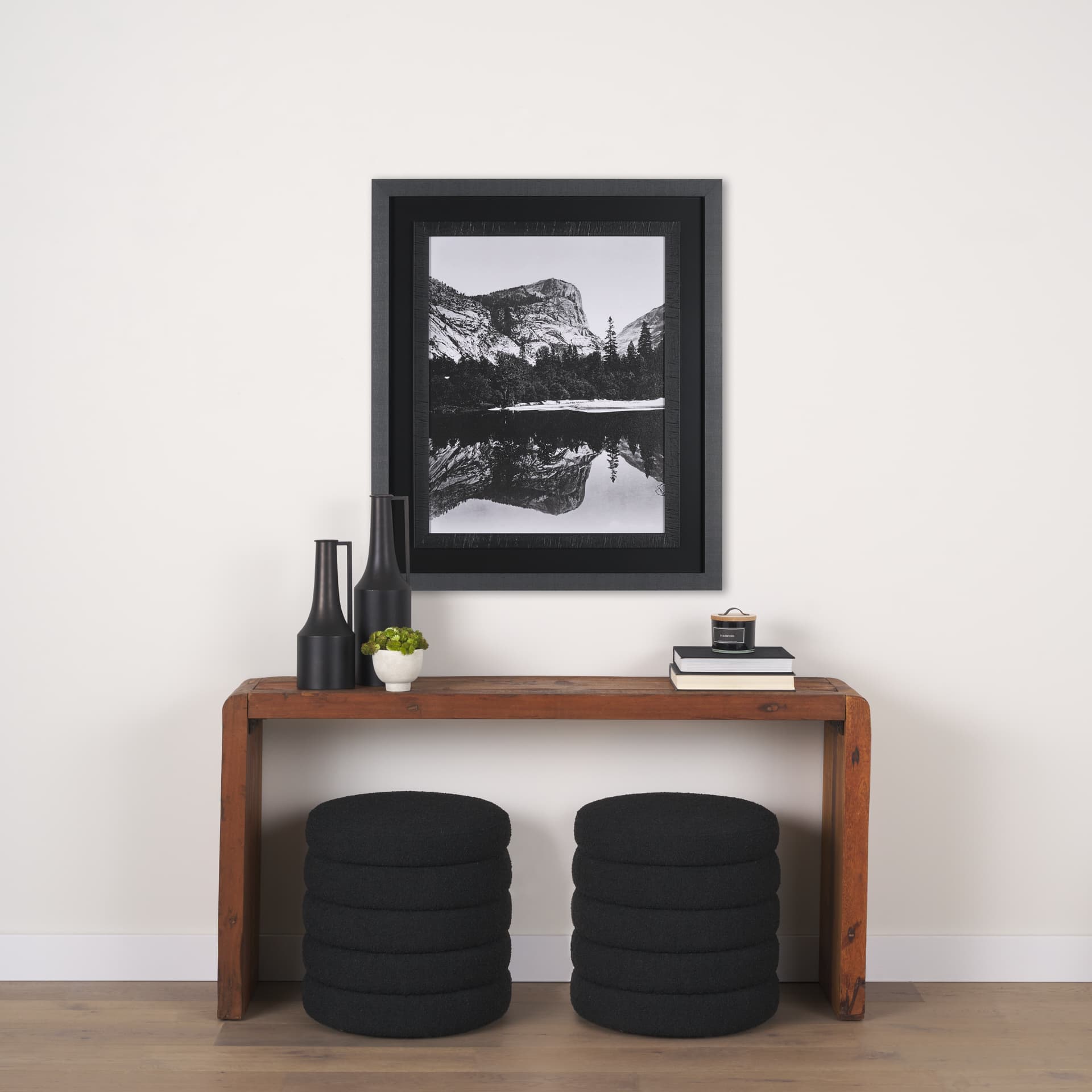 Mirror Lake by Carleton E Watkins a Hand Embellished Textured Framed Photo Art Print — in a styled room