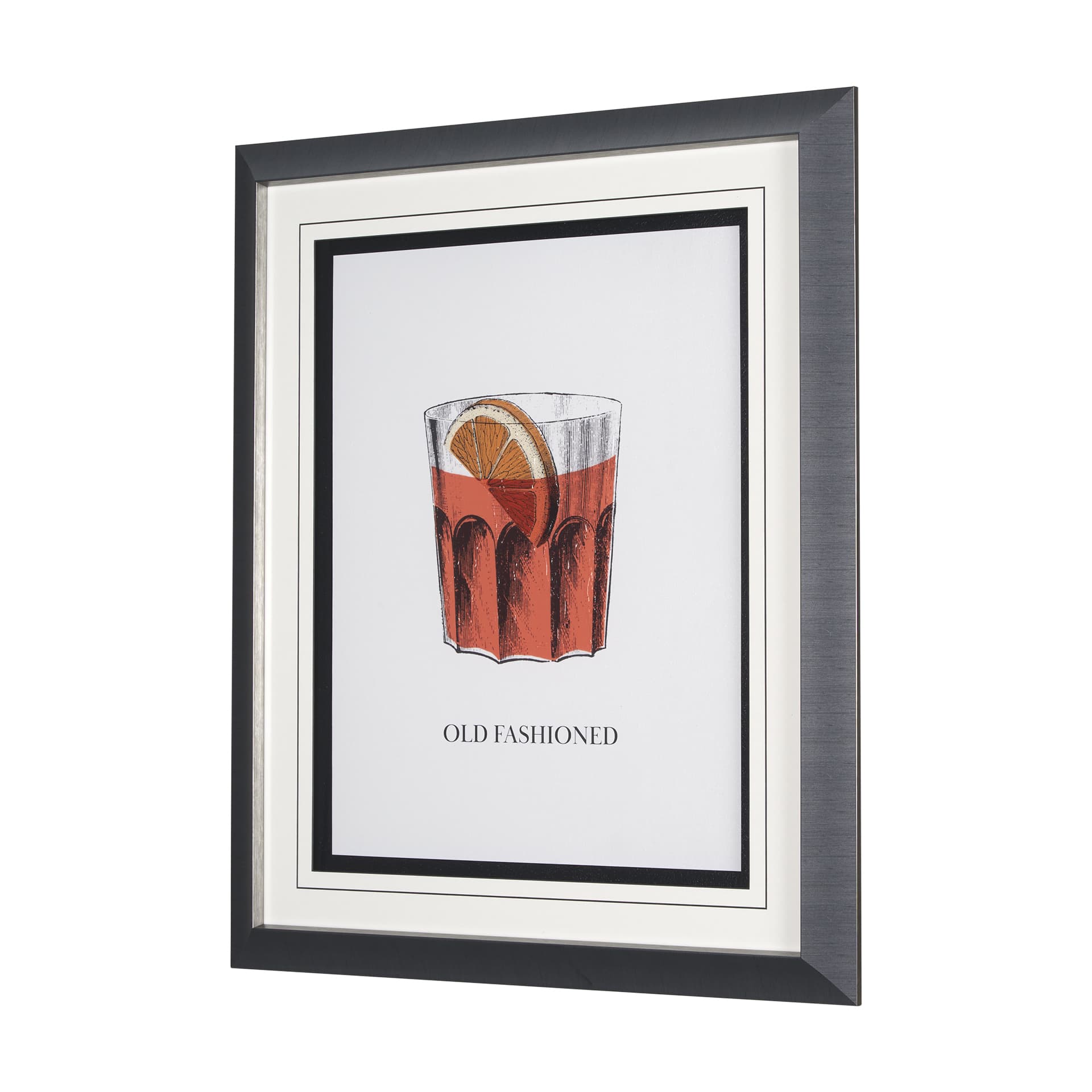 Vintage Cocktails-Old Fashion by Gwen Aspell Hand Embellished Framed Art Print Matted under Glass — product photograph
