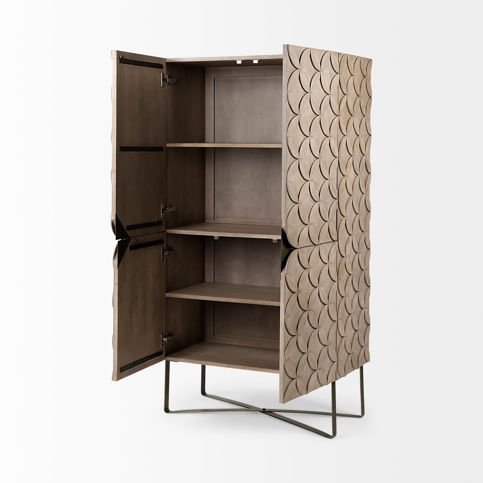 Excelsior II 68.1" H Light Brown Wood Gold Iron Base Storage Cabinet — product photograph