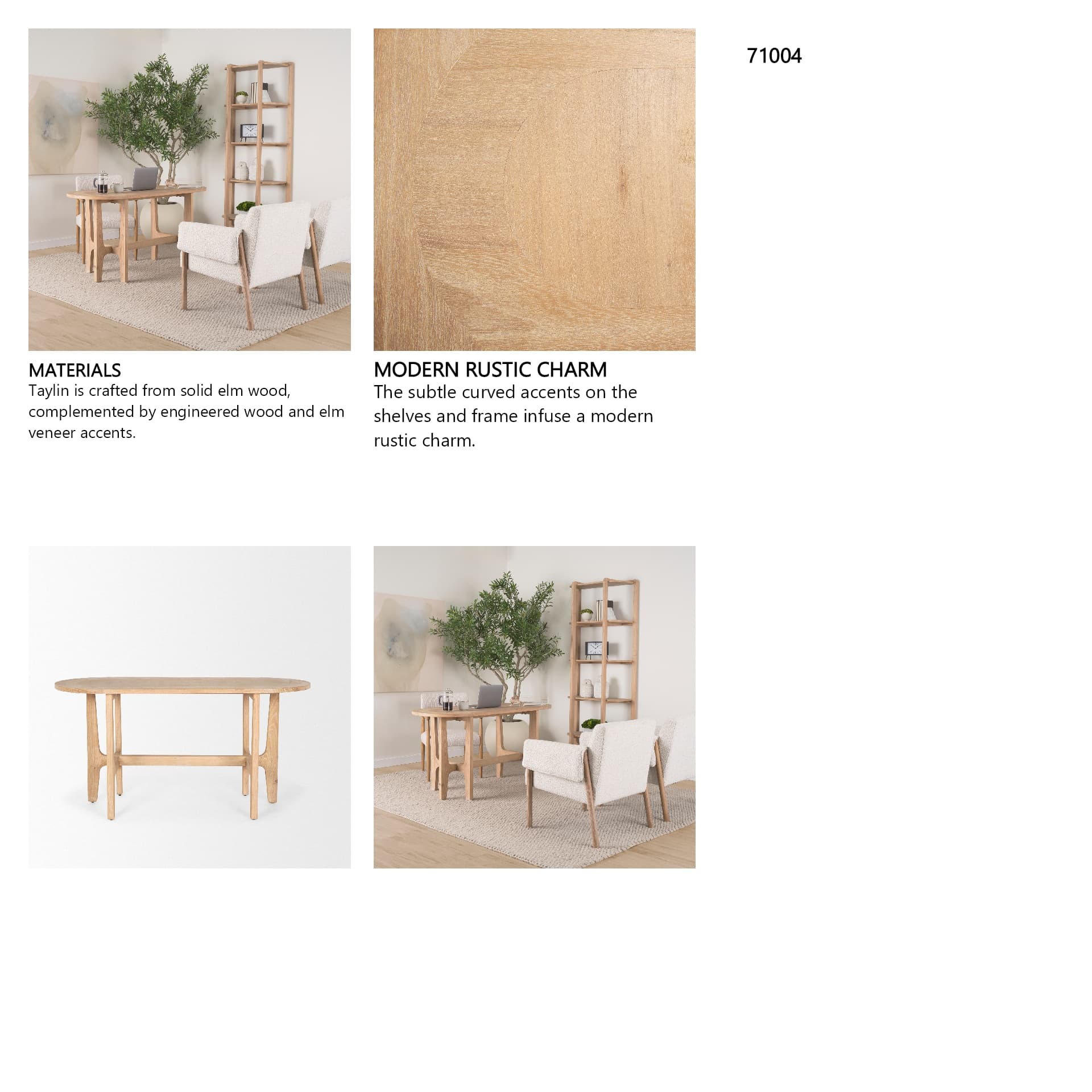 Taylin Light Brown Solid Wood Desk — in a styled room