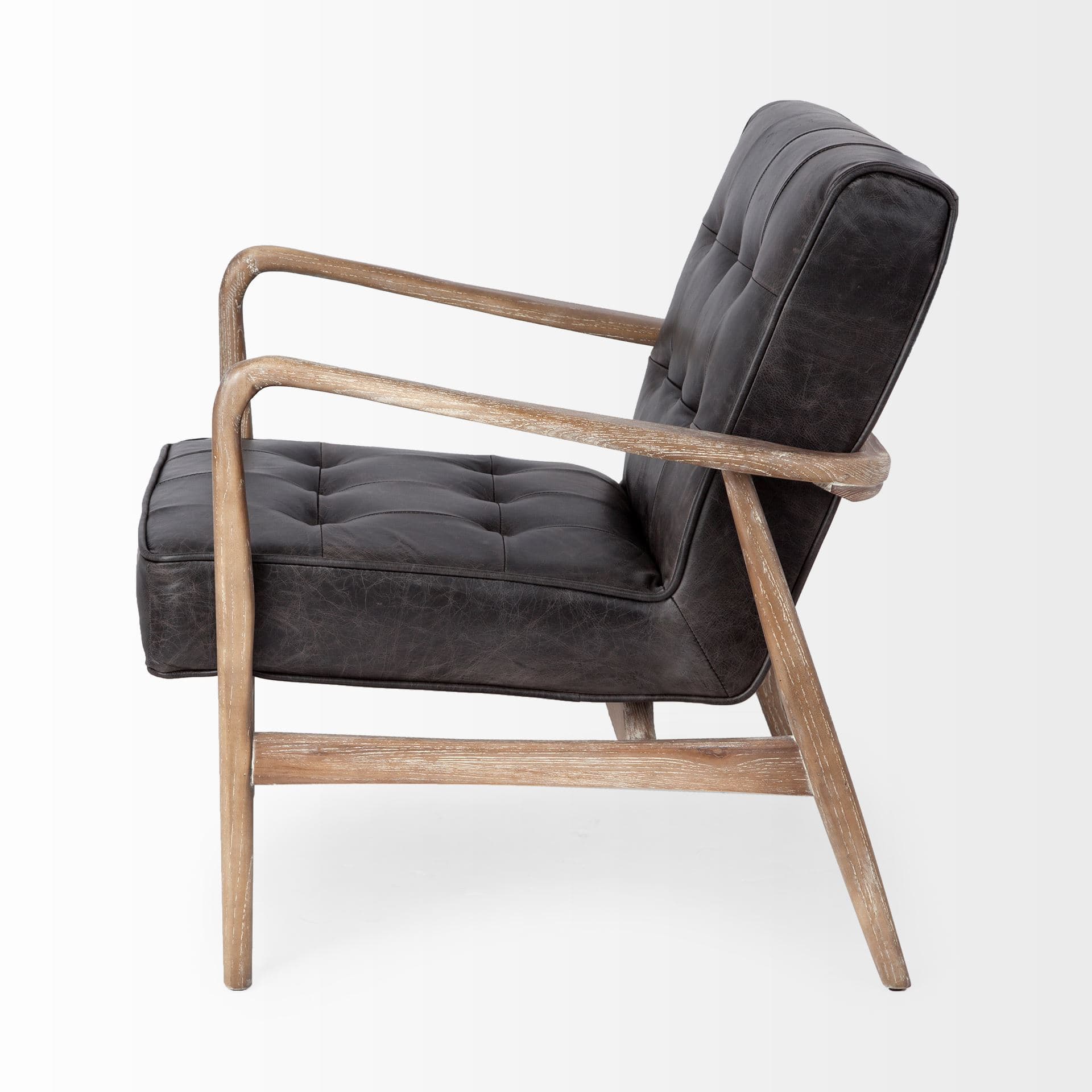 Phineas Black Leather W/ Brown Wooden Frame Accent Chair — product photograph
