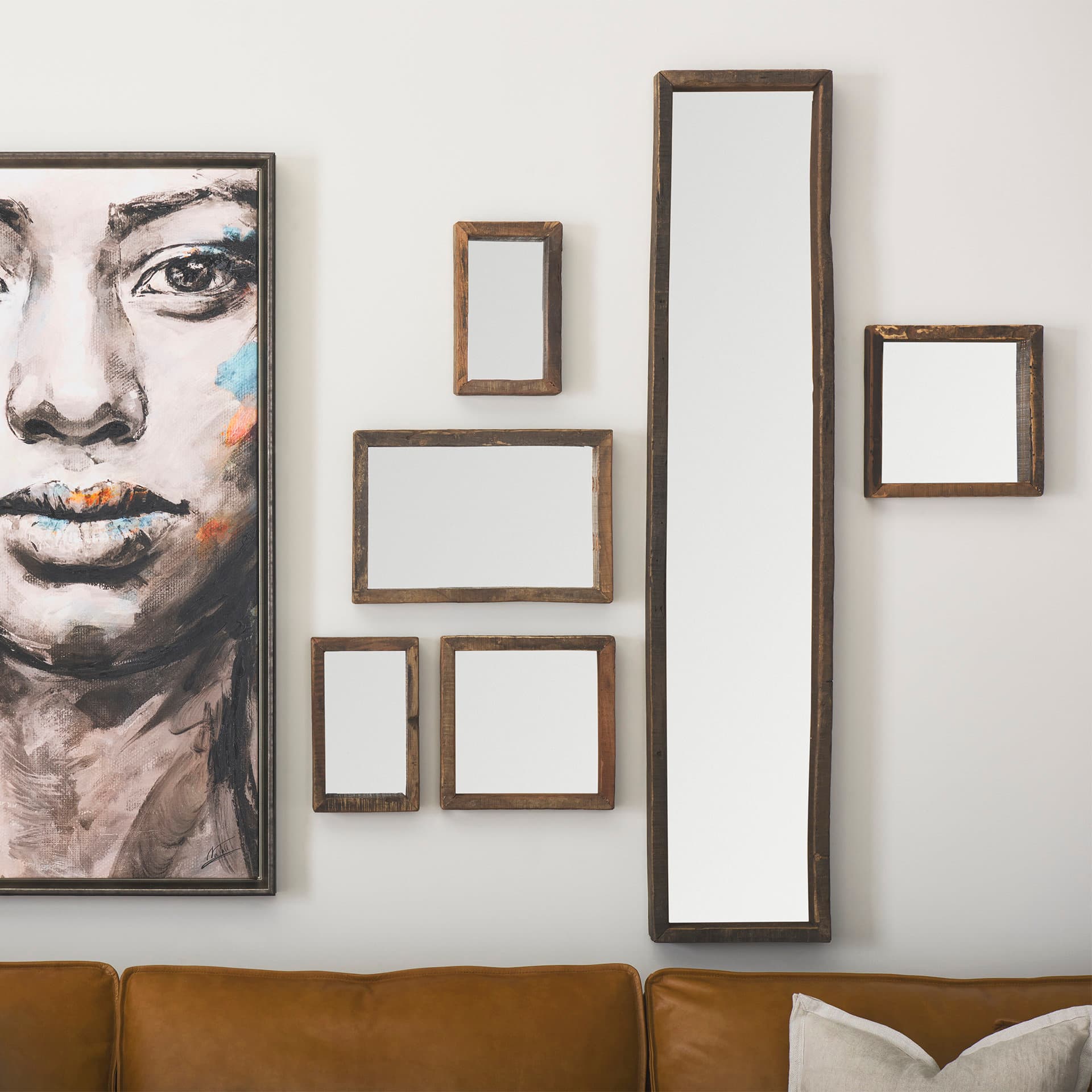 Gervaise 12L x 2W x7H Small Brown Wood Frame Rectangular Wall Mirror — product photograph