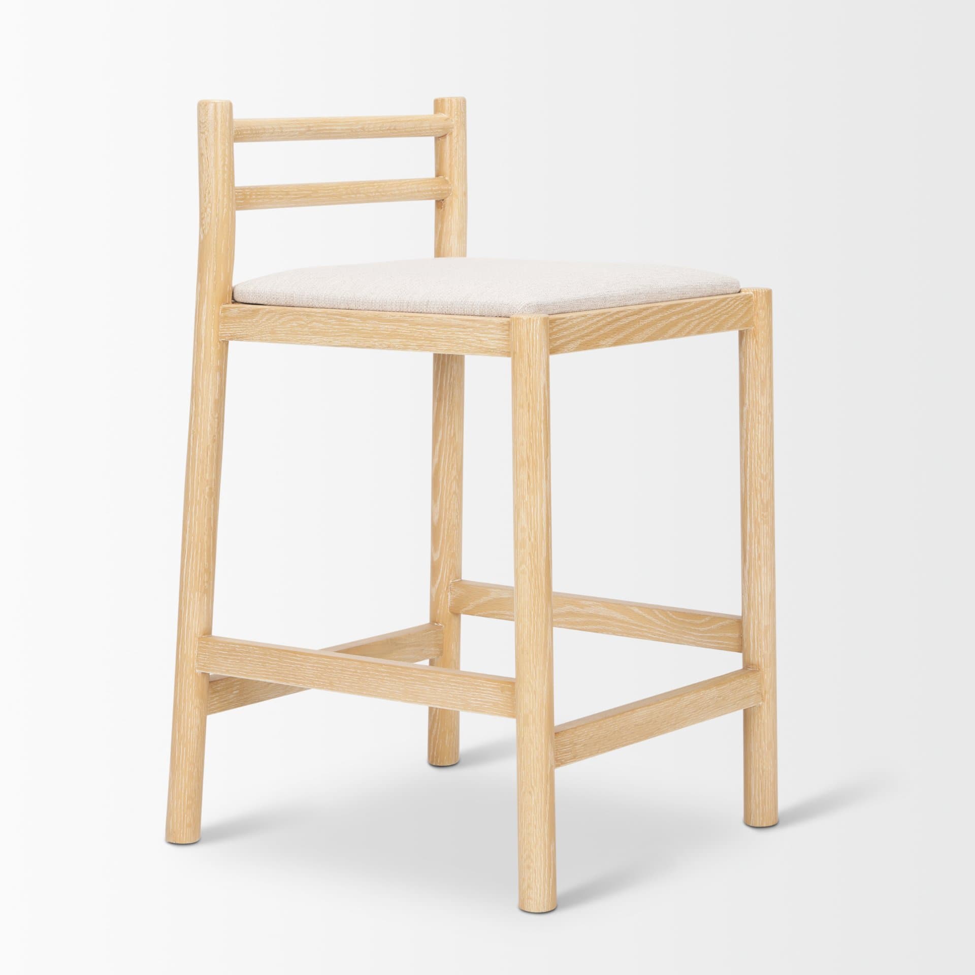 Sam Backless 25.87in Seat Counter Stool | Light Brown Wood w/ Fabric — product photograph