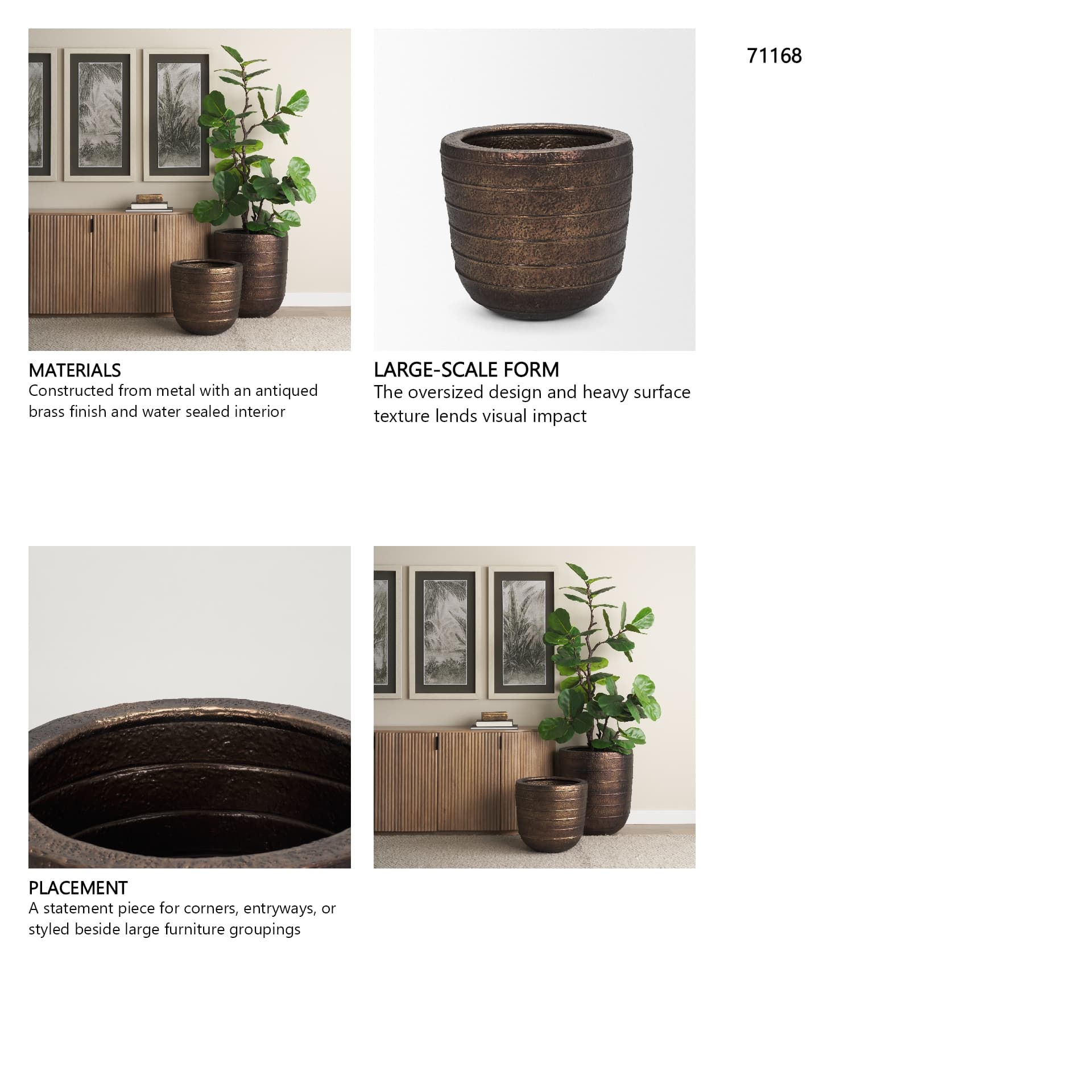 Aivana Large Antiqued Gold Metal Floor Vase — in a styled room