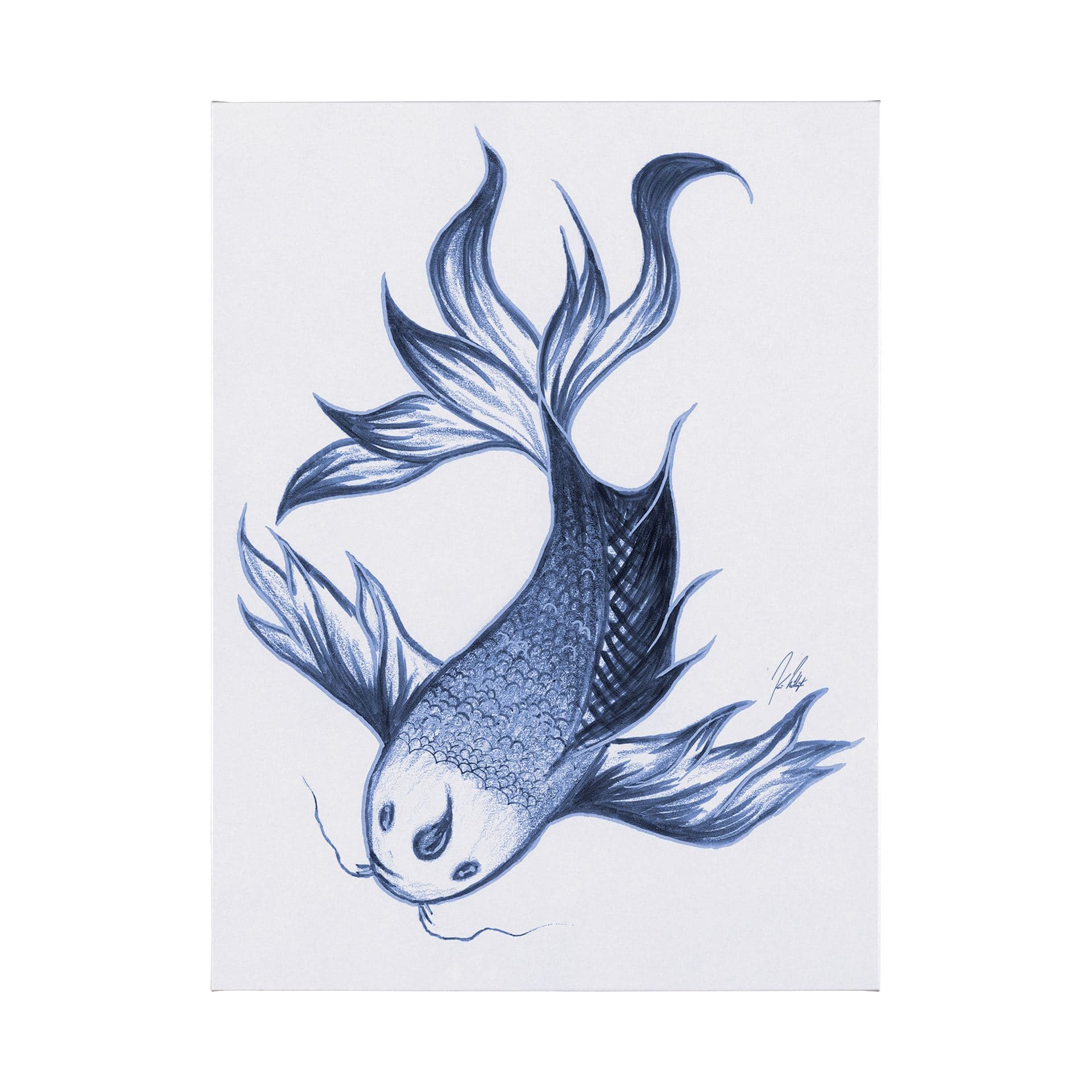 Koi Fish Blue II by Mercana Studio a Hand Embellished Textured Canvas — product photograph