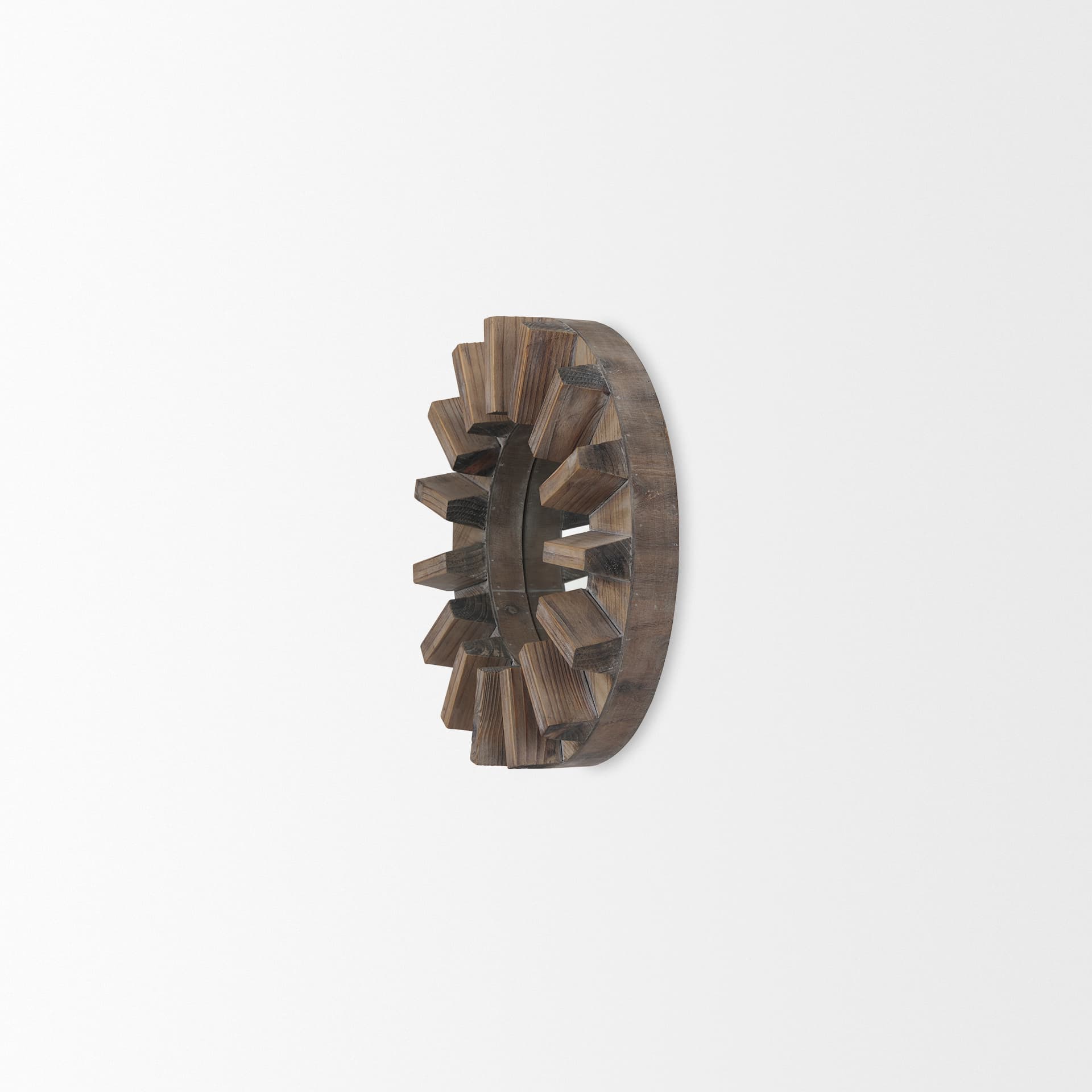 Sprocket 17" Round Brown Wood Frame Mirror — product photograph