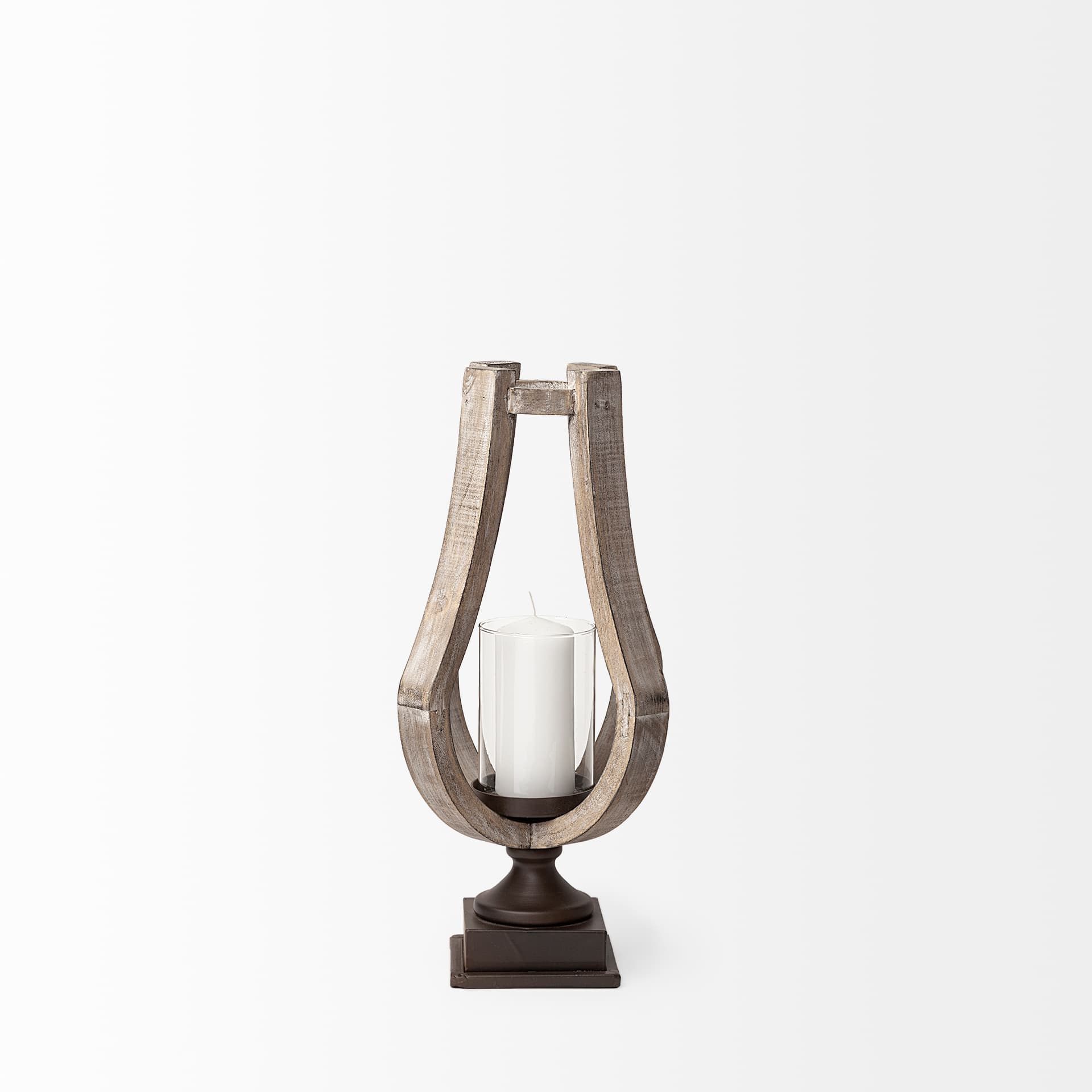 Brillion Small Rustic Wood Metal Table Candle Holder — product photograph