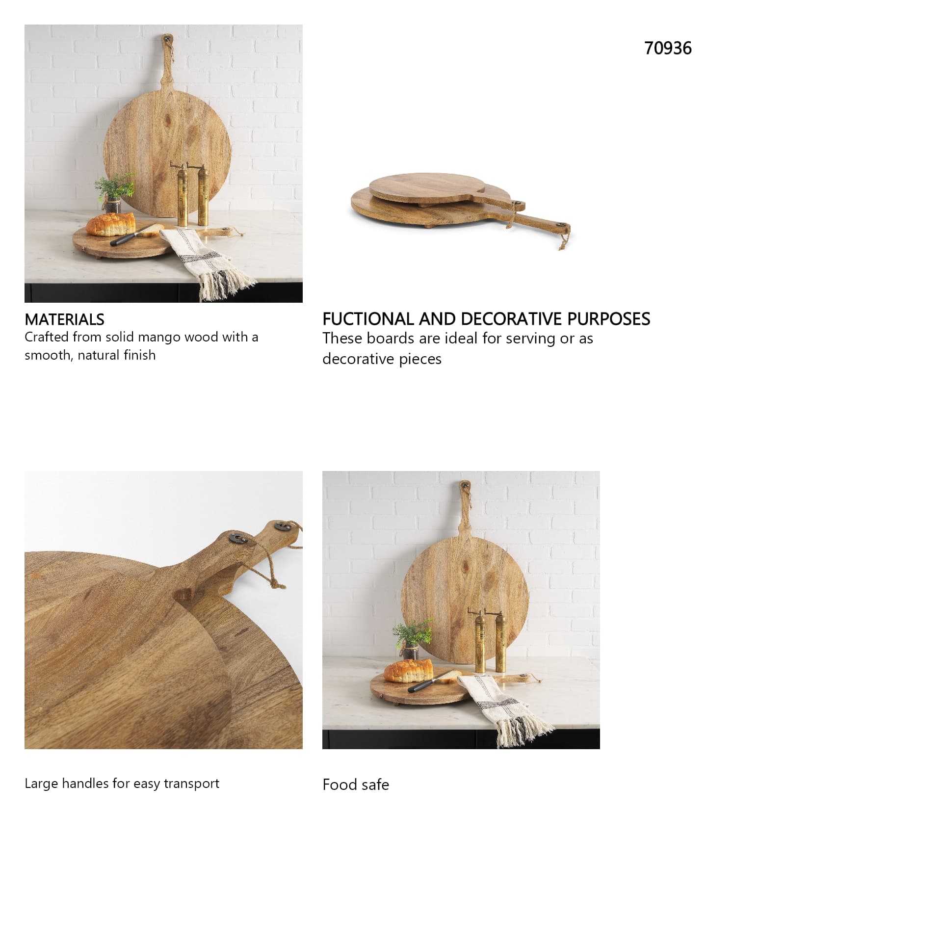 Karana Natural Solid Wood Round Serving Boards — in a styled room
