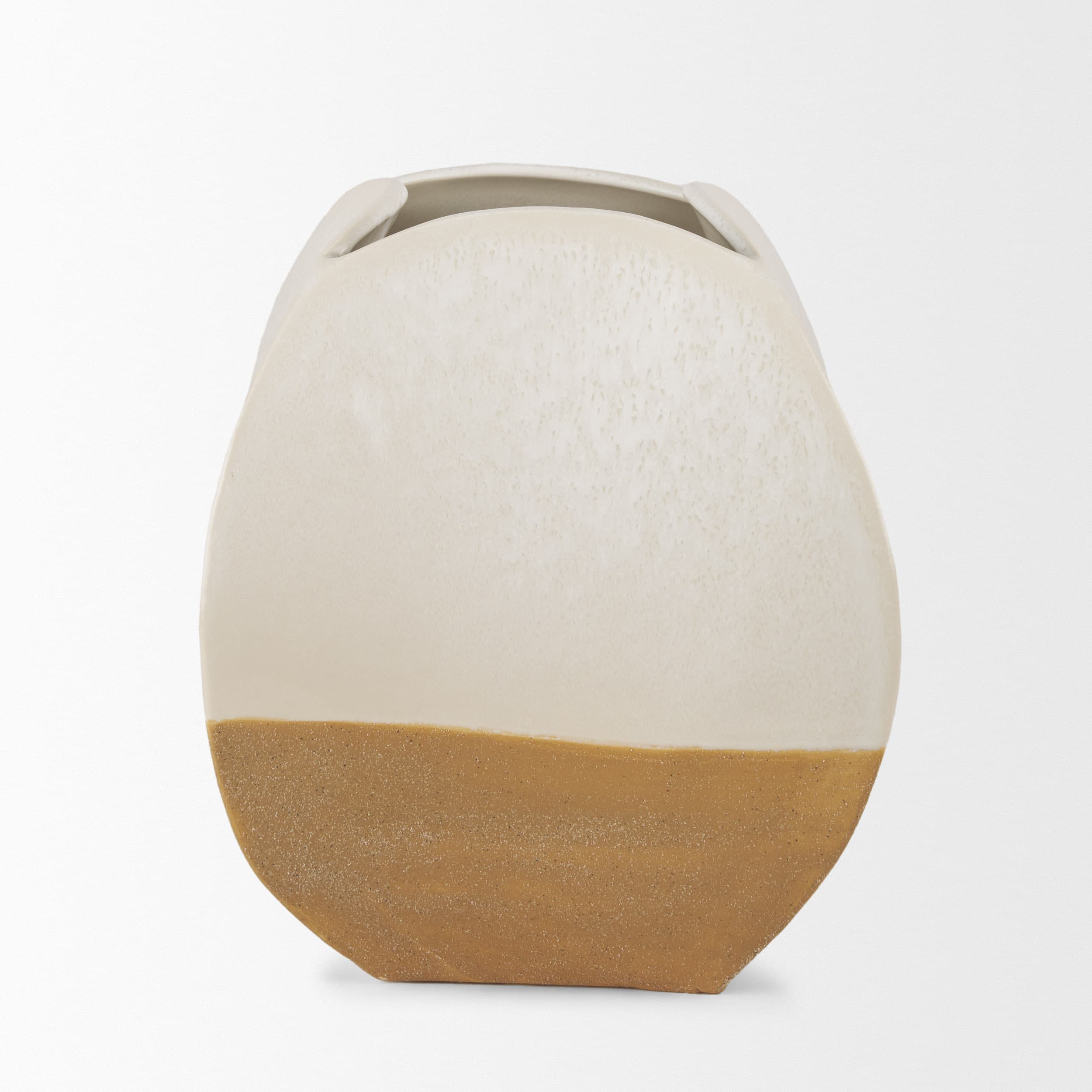 Vania Short Off White w/ Tan Textured Ceramic Vase — product photograph