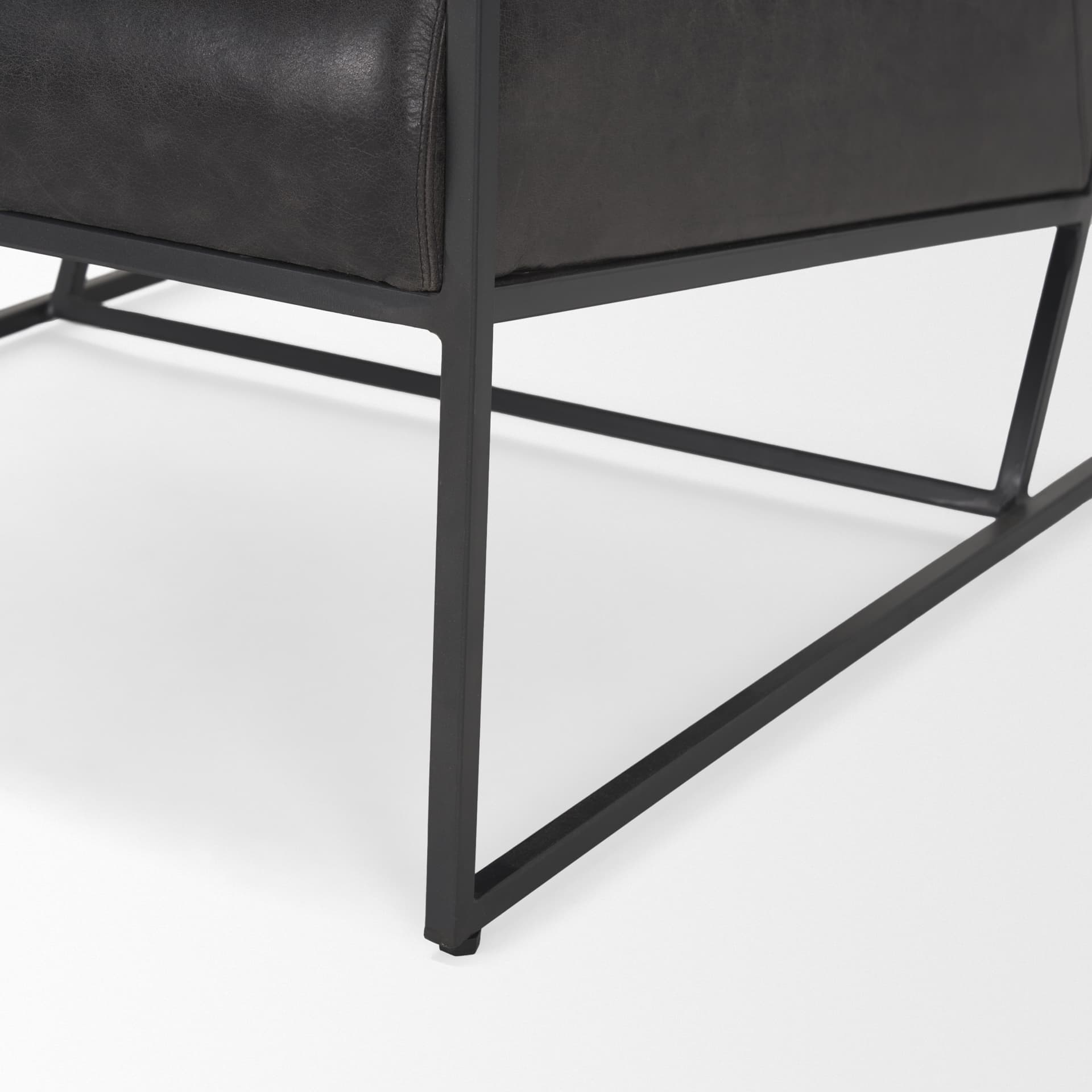 Stratton Gunmetal w/ Genuine Aged Black Leather Upholstered Accent Chair — product photograph