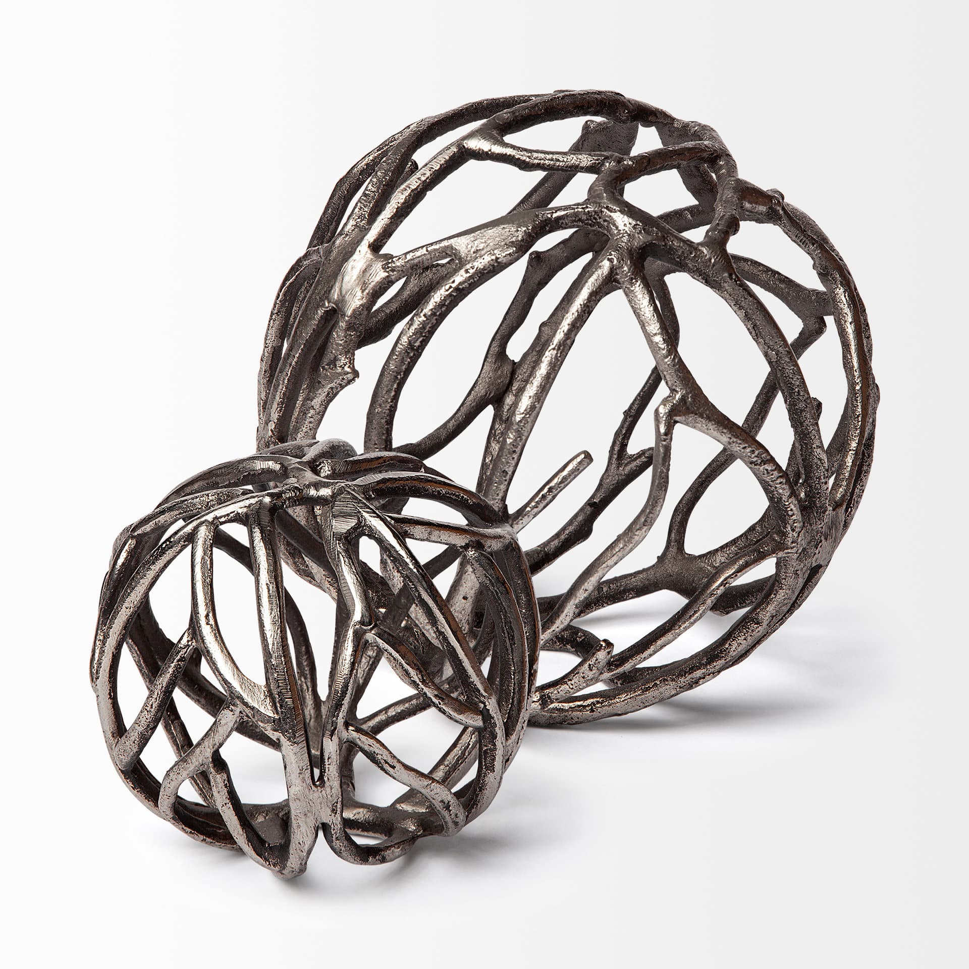 Sphaira I Small 5L x 5W Silver Cast Aluminum Decorative Tree Branch Orb — product photograph