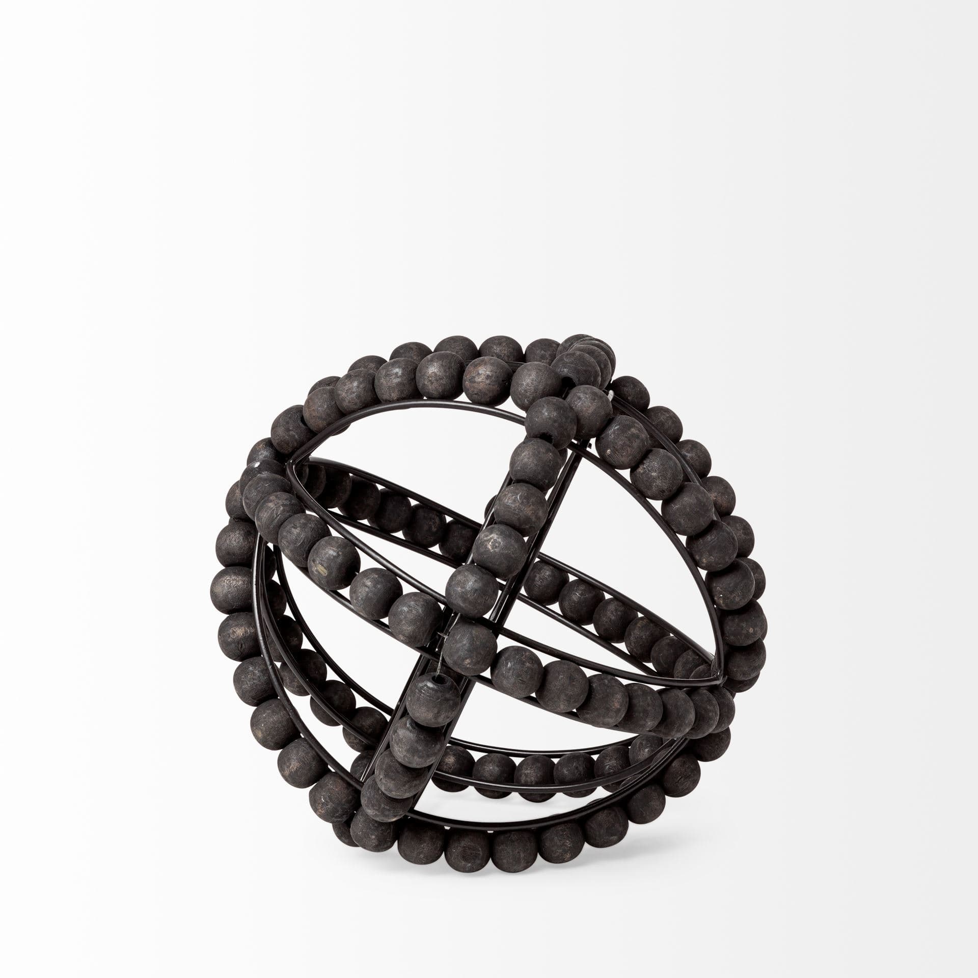 Earnhardt I Small 9L x 9W Black Wooden Beaded Orb — product photograph