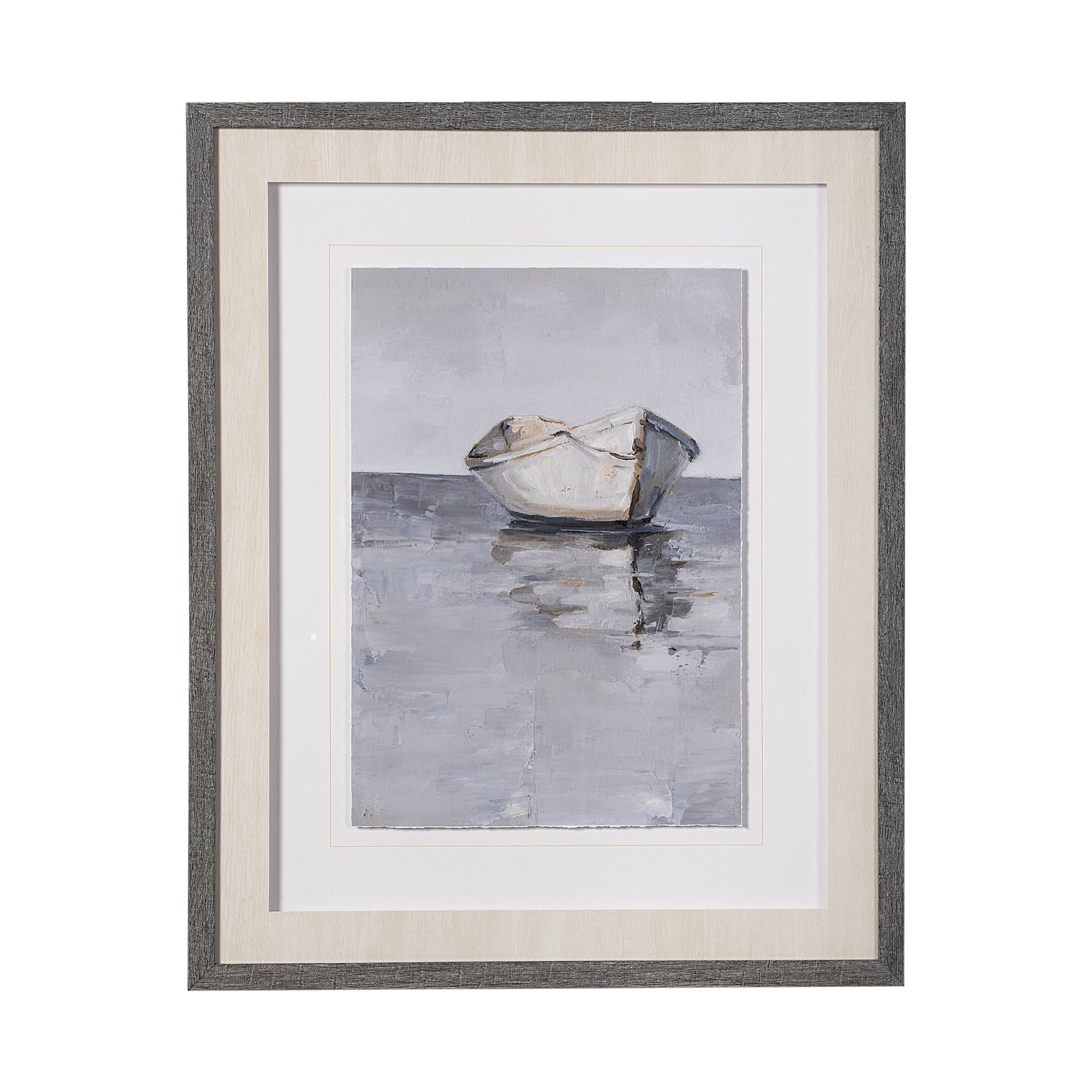 Boat on the Horizon I by Ethan Harper Hand Embellished Textured Framed Art Print Matted under Glass — product photograph