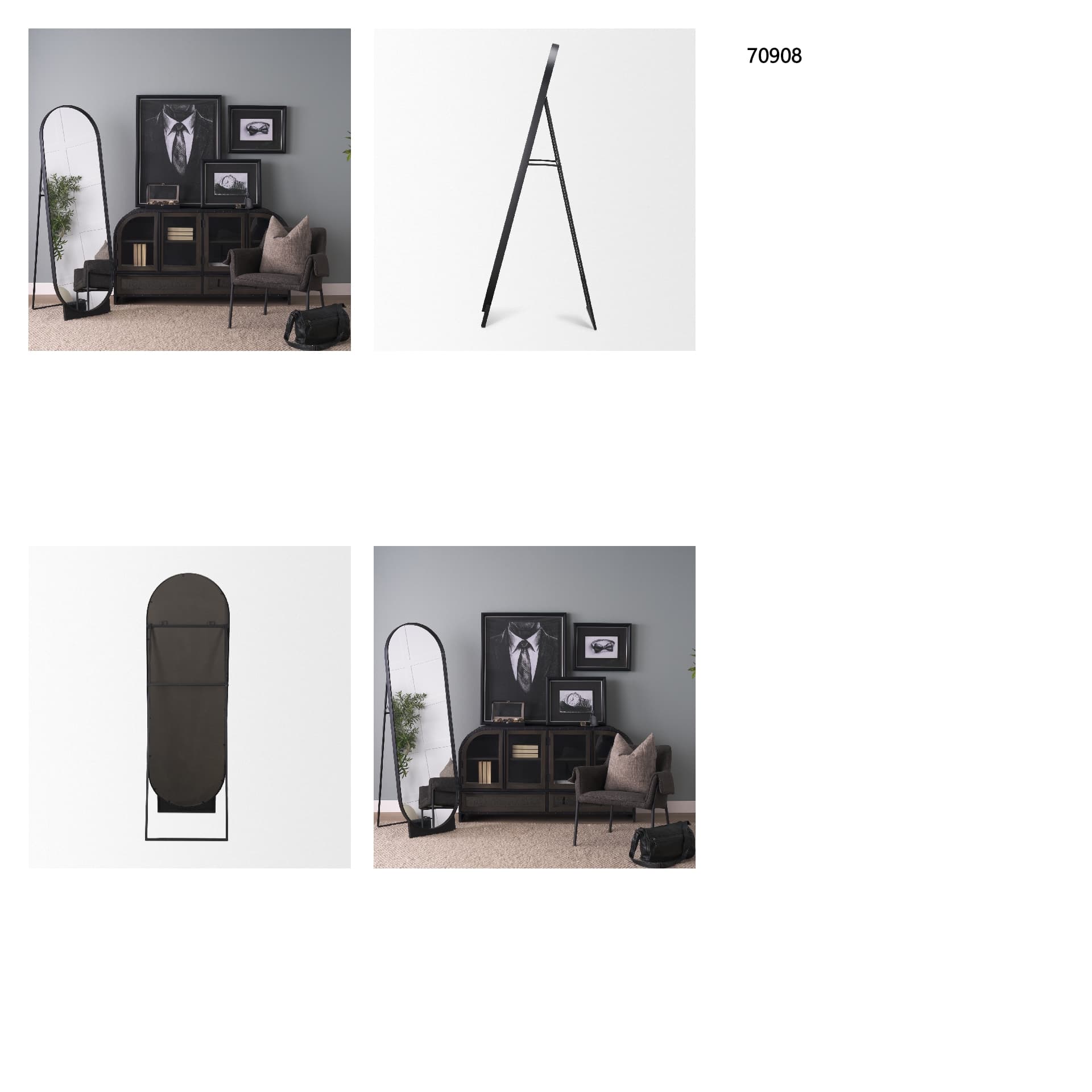 Tillie Oblong Matte Black Metal Standing Floor Mirror — in a styled room