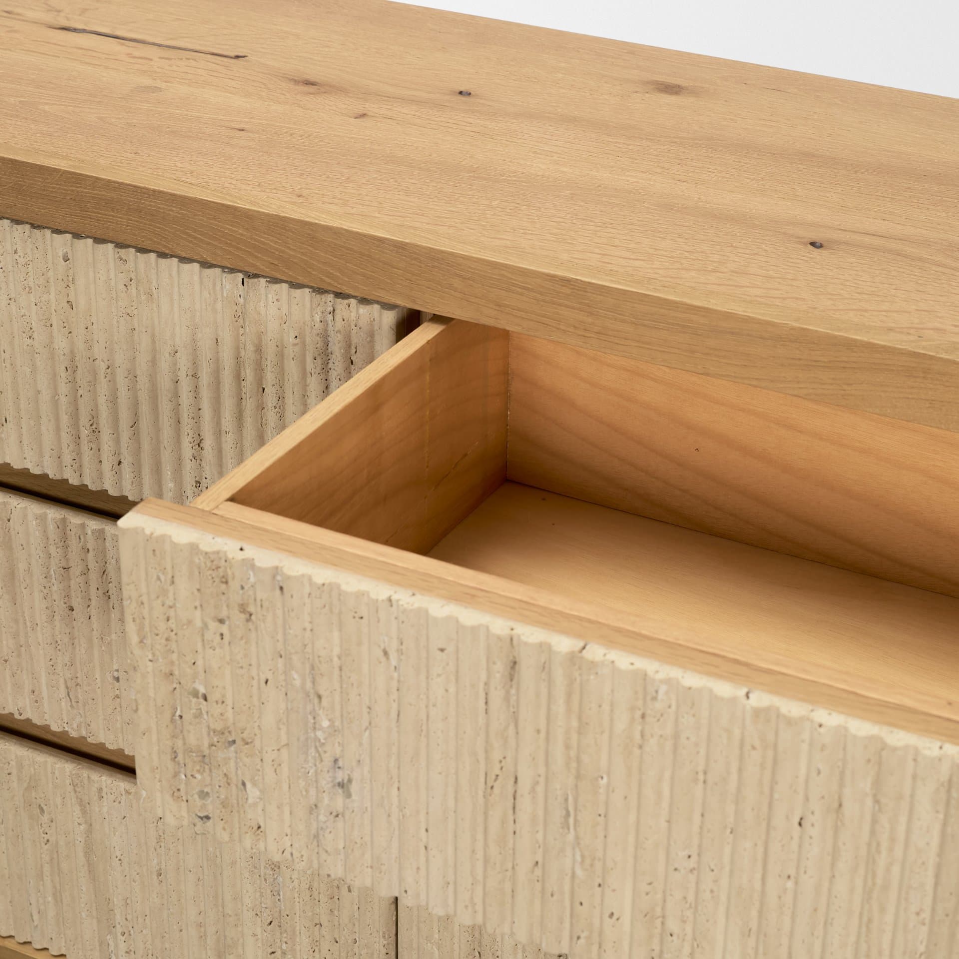 Travona Oak Wood w/ Travertine 6 Drawer Dresser — product photograph