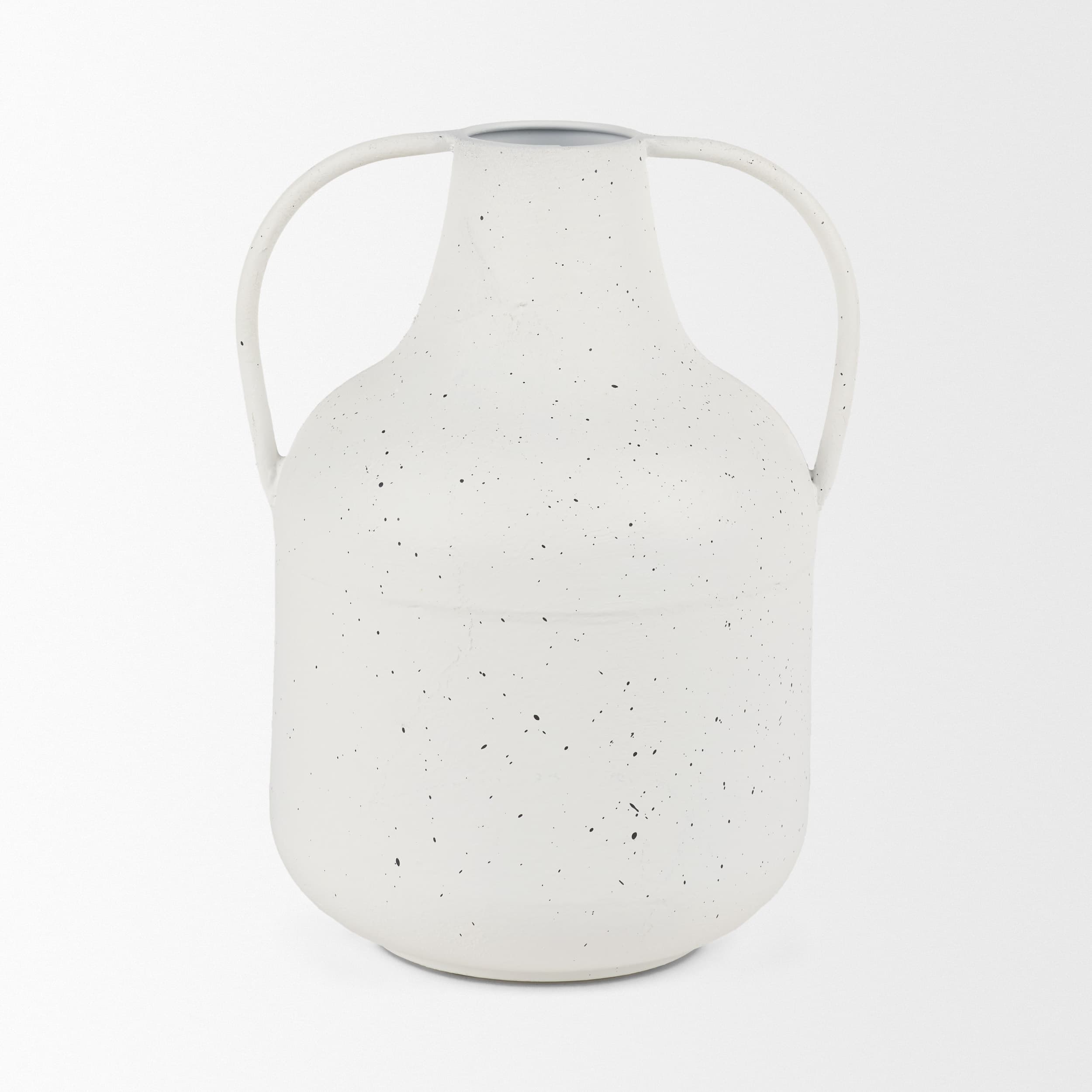 Treva Tall White w/ Black Speckles Metal Vase — product photograph