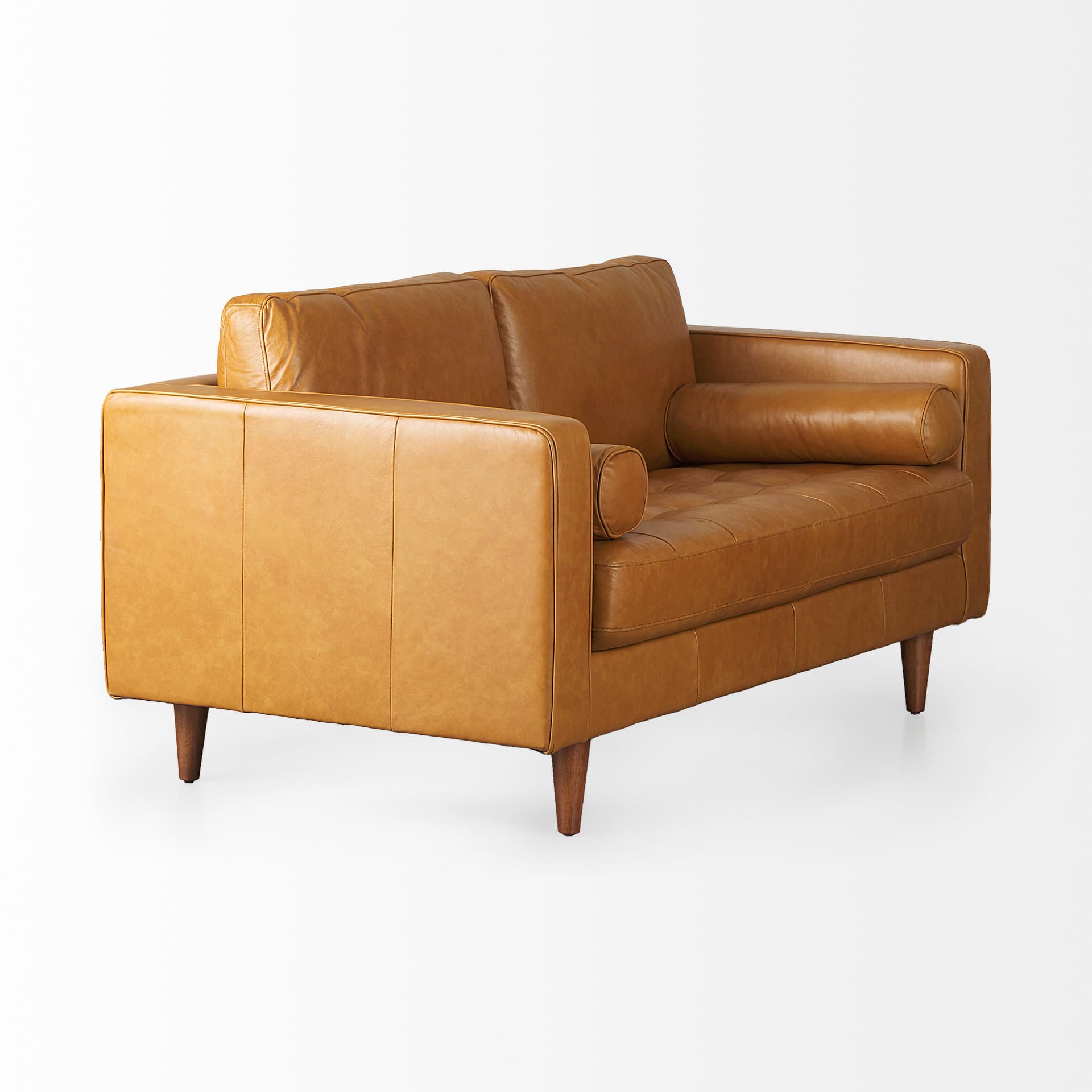 Svend 65.0L x 38.0W x 34.0H Tan Leather Love Seat Sofa — product photograph