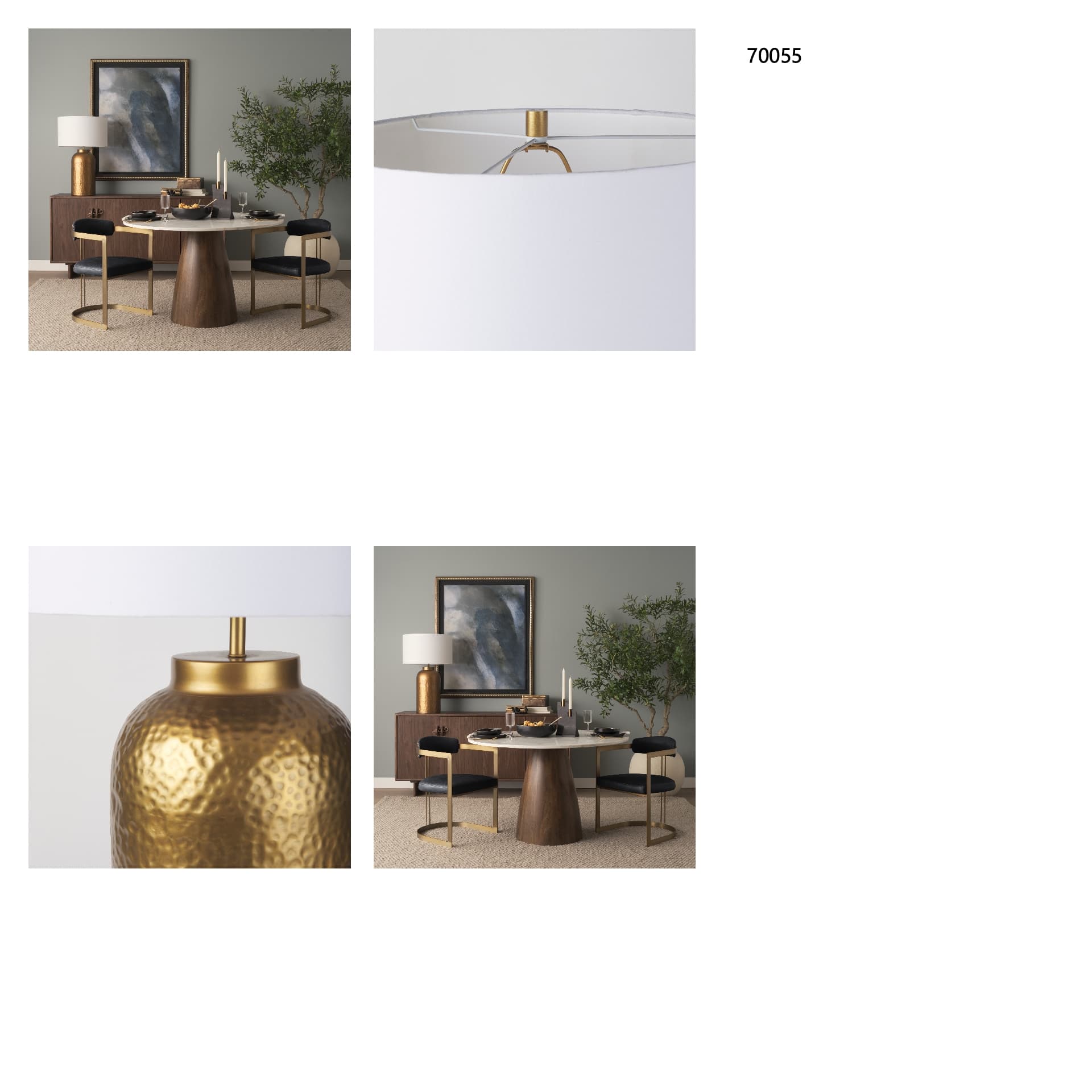 Leo 18.0L x 18.0W x 31.0H Gold Hammered W/White Fabric Shade Table Lamp — in a styled room