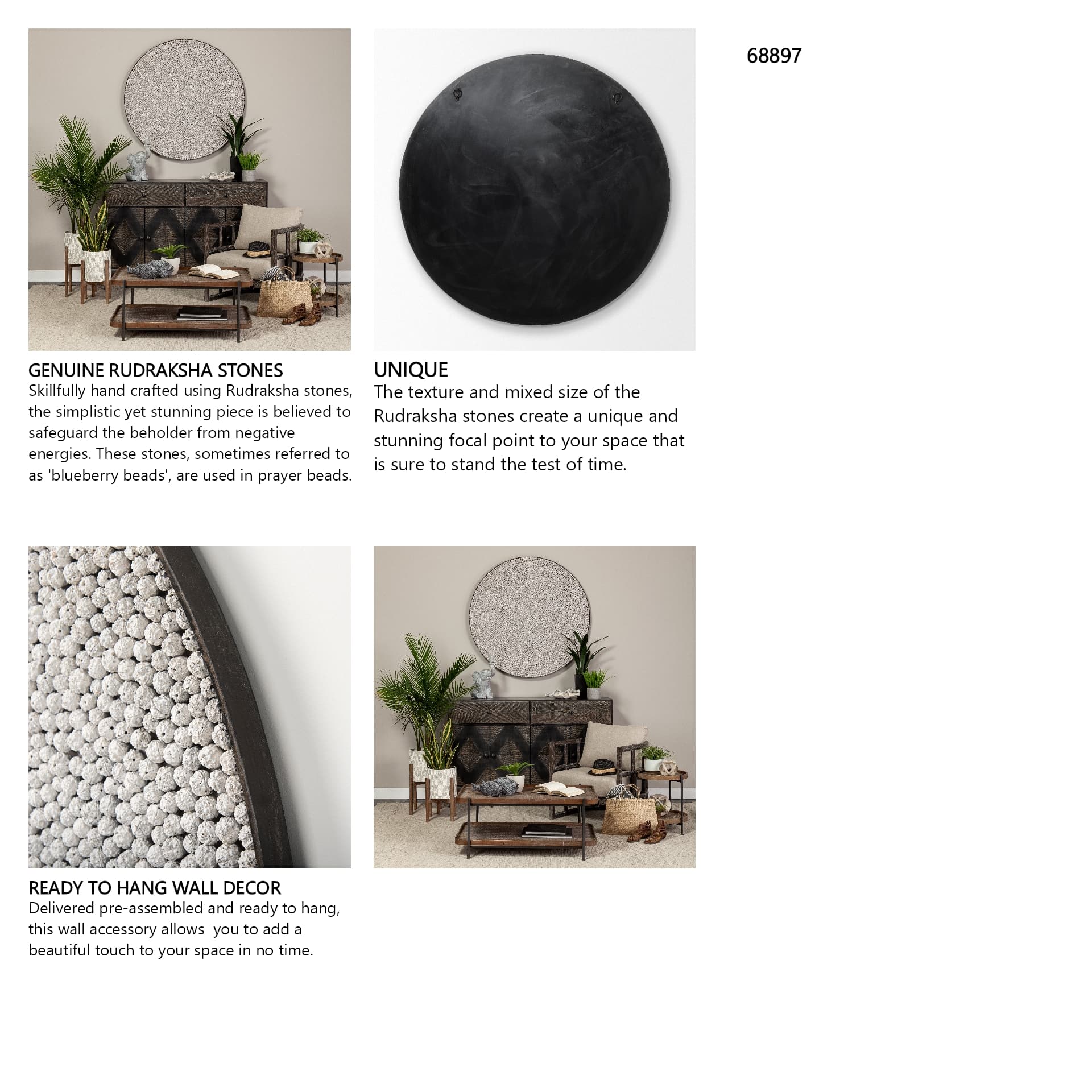 Varoona Decorative Wall Object featuring Rudraksha Stones — in a styled room