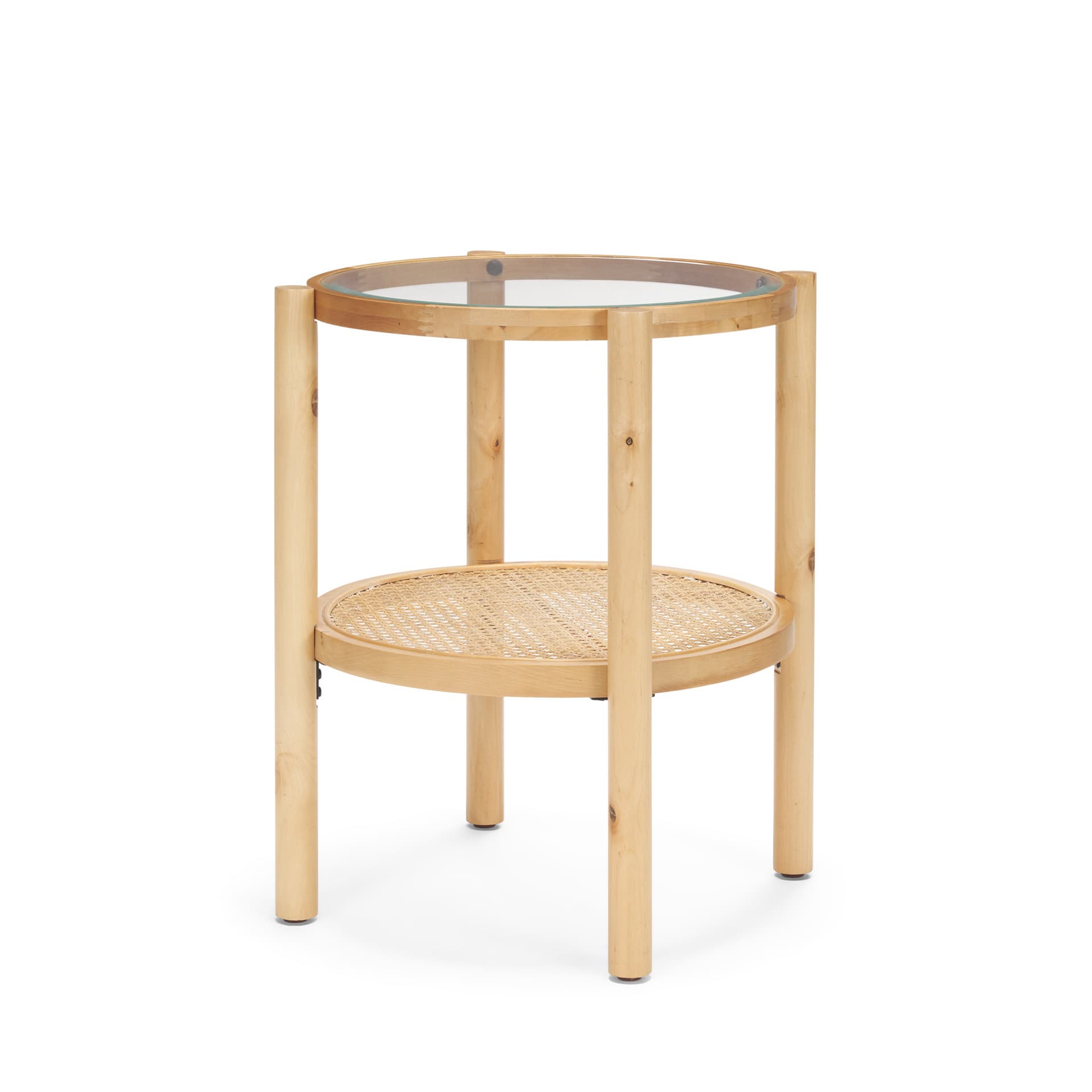 Weslyn Solid Light Brown Wood and Glass Top w/ Cane Side Table — product photograph