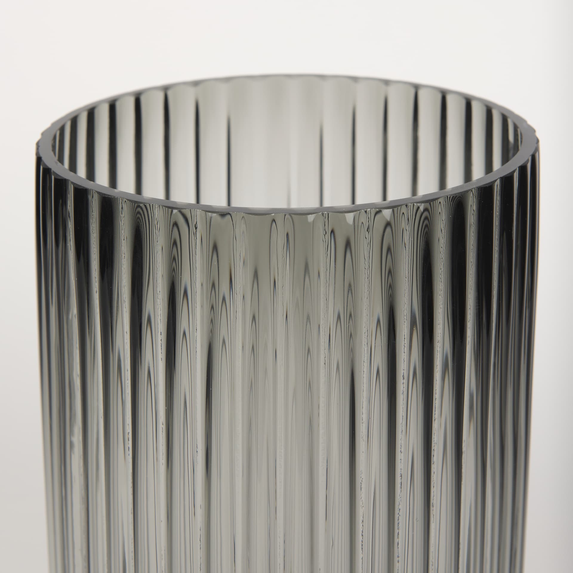 Dawn 11.4" Ribbed Smoke Gray Glass Vase — product photograph