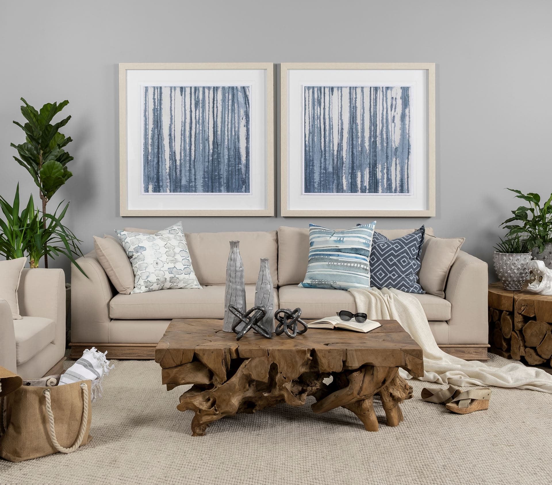 Indigo Muse I by Renee Stramel a Hand Embellished Framed Art Print Matted under Glass — in a styled room