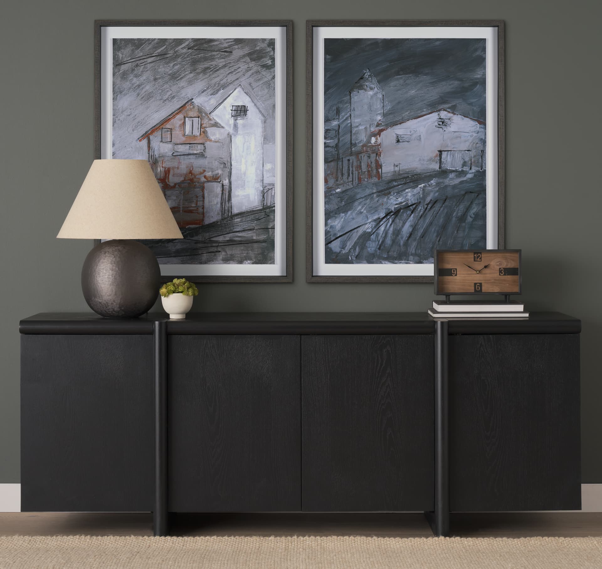 Community 2C by Mercana Studio Hand-Embellished Textured Framed Artwork Matted under Glass — in a styled room