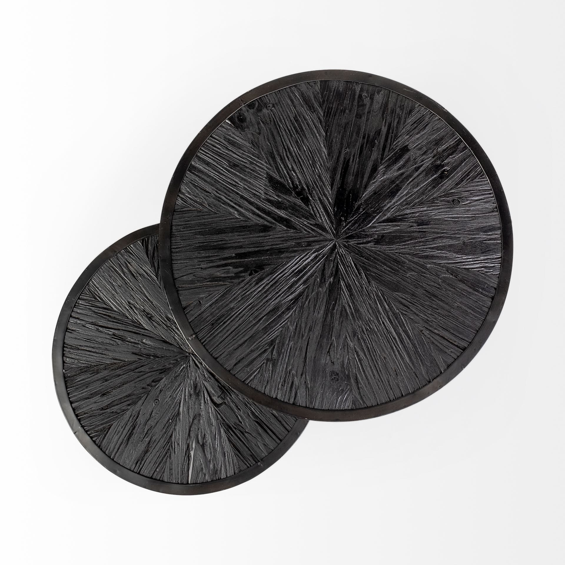 Chakra 19.7" Set of Two Round Dark Wood Top Black Frame Accent Tables — product photograph