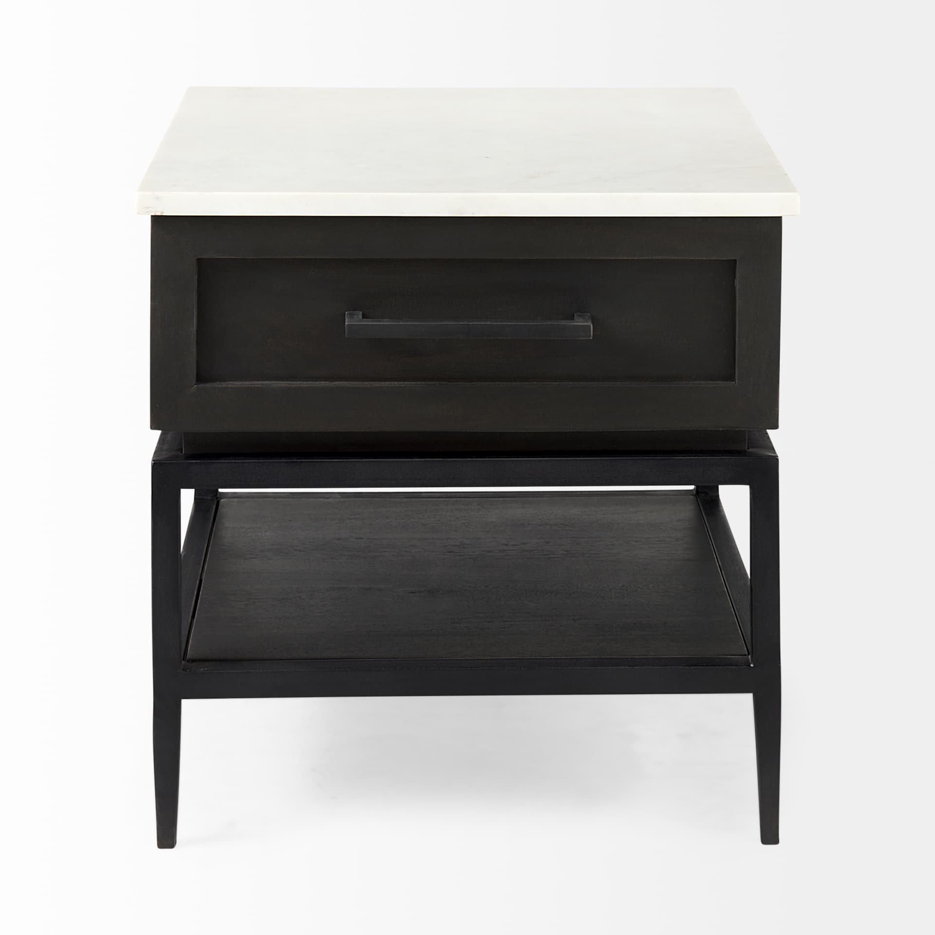 Divina Black-Brown Wood w/ White Marble Top and Black Metal Base 1 Drawer Side Table — product photograph