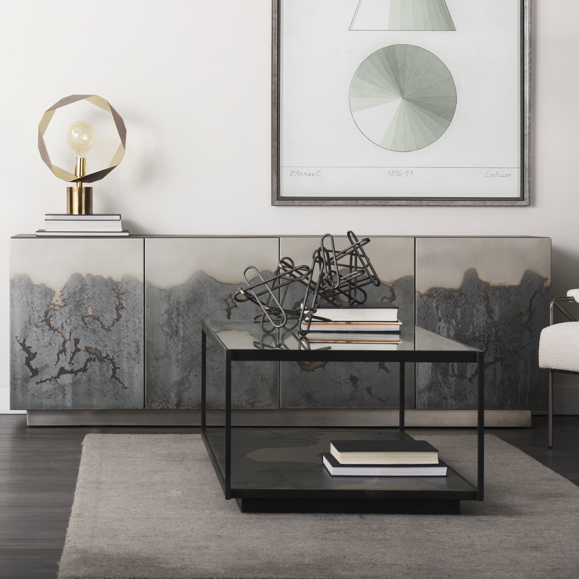 Roxdale 82.0L x 18.0W x 29.0H Acid Wash Metal Sideboard — product photograph