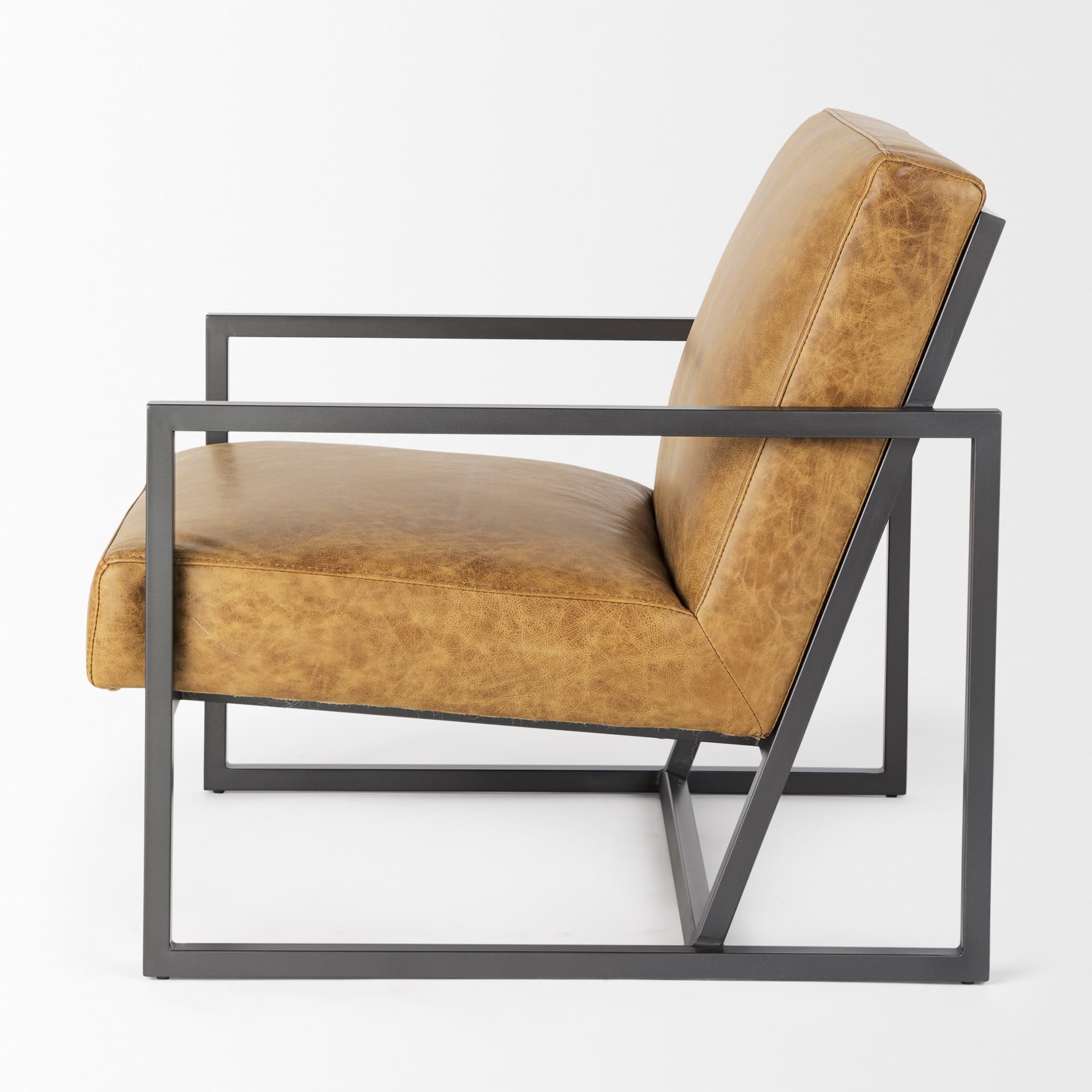 Armelle II Brown Leather Seat w/Gray Metal Frame Accent Chair — product photograph