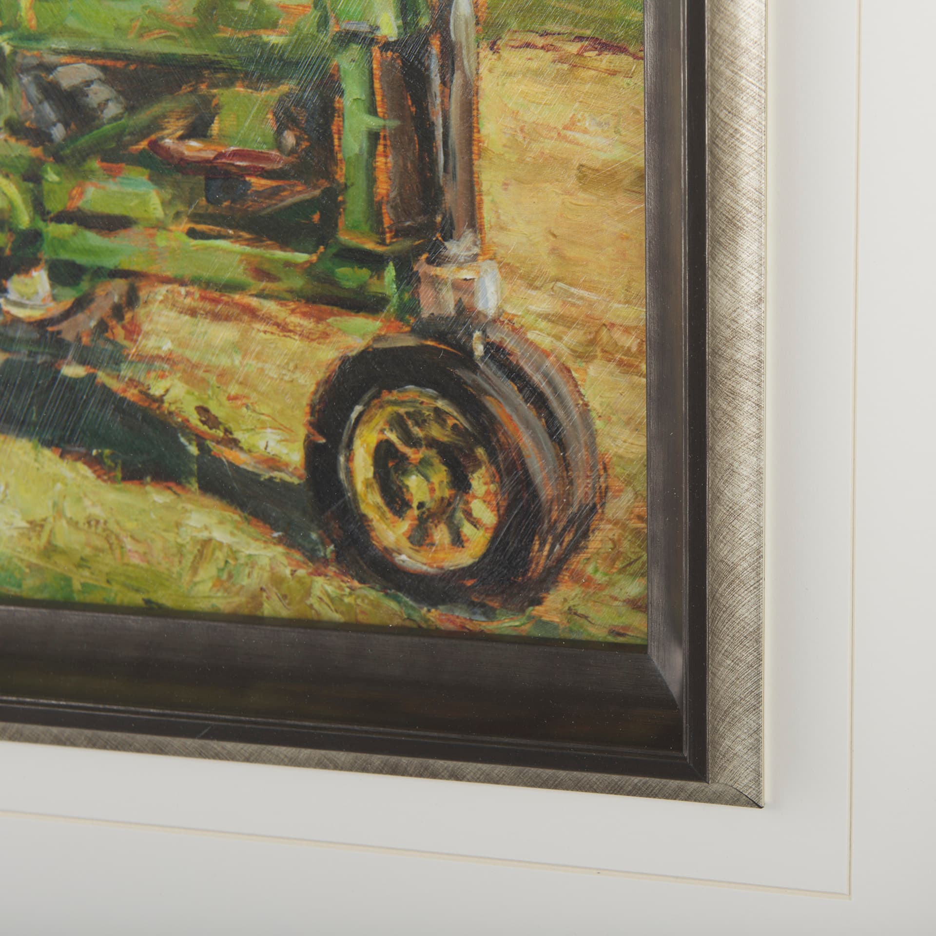Rustic Tractors I by Mercana Studio a Hand Embellished Textured Framed Art Print Matted under Glass — product photograph