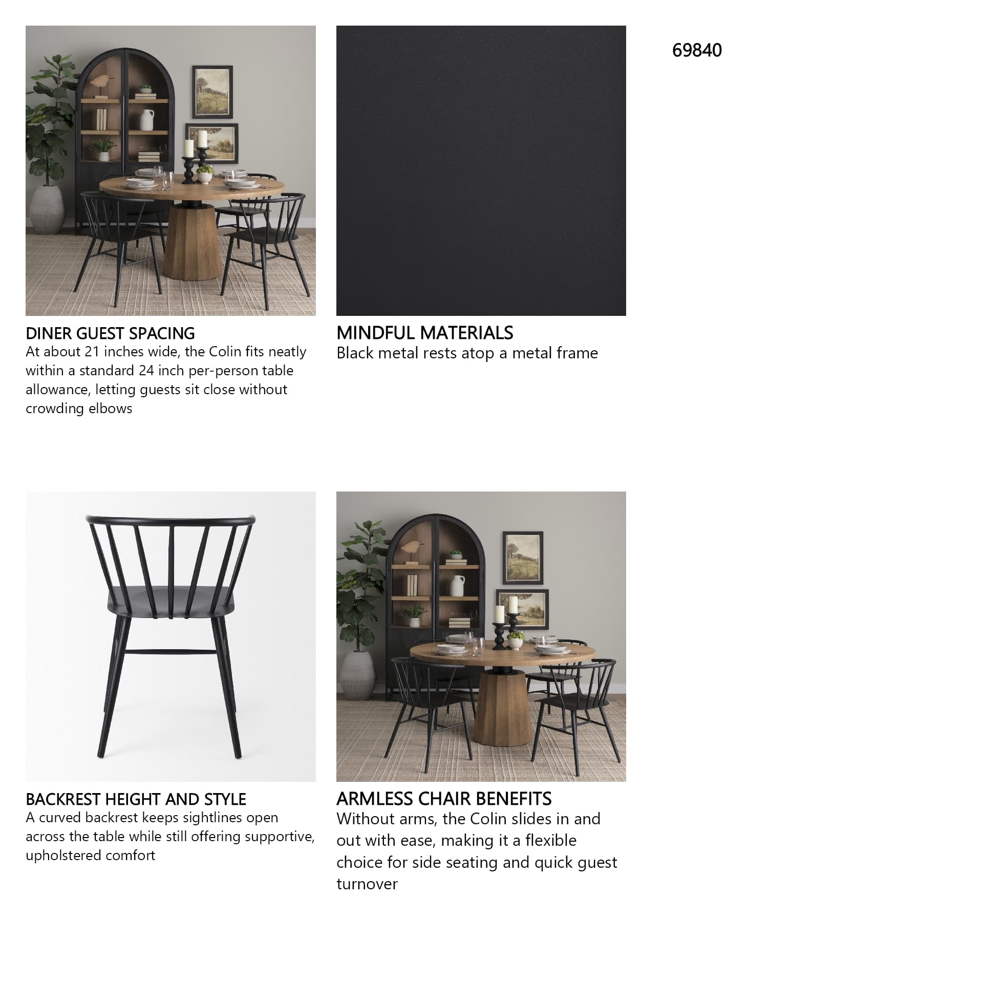 Colin Curved Back Dining Side Chair | Black Metal — in a styled room