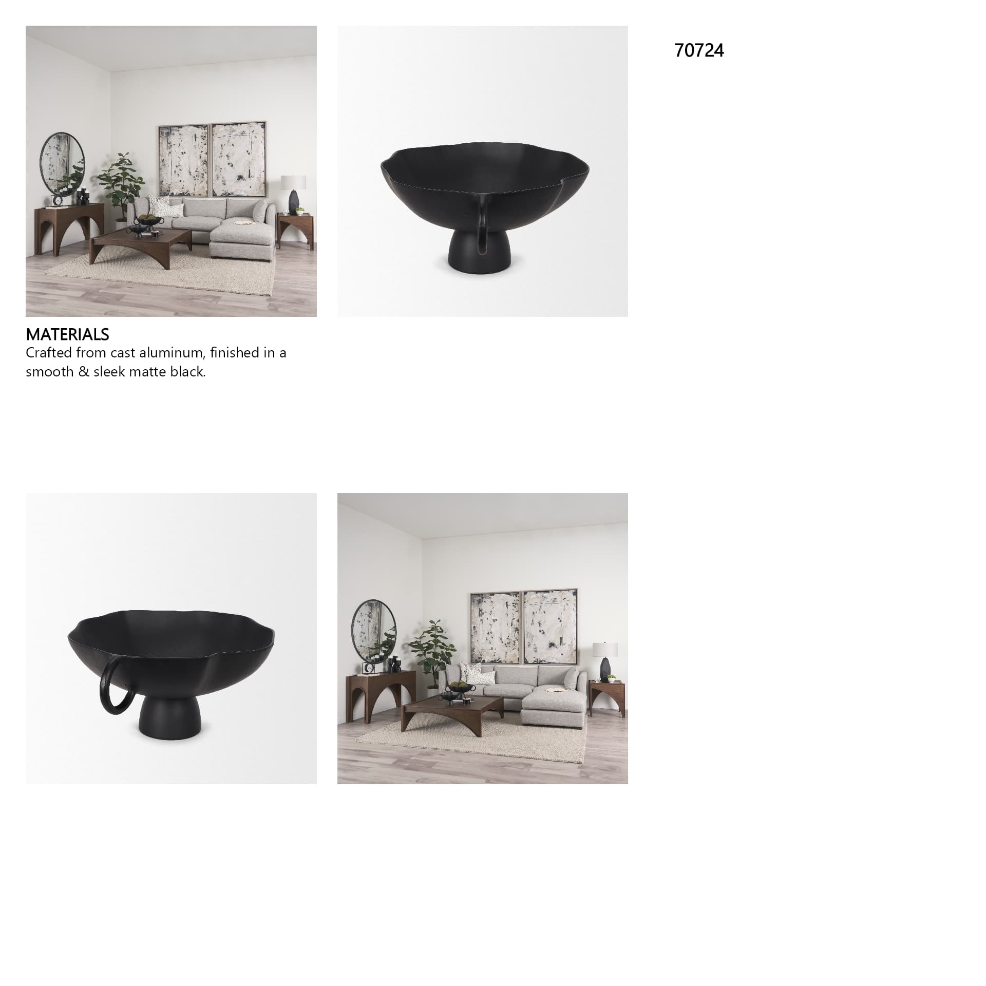 Radka Large Matte Black Metal Decorative Bowl — in a styled room