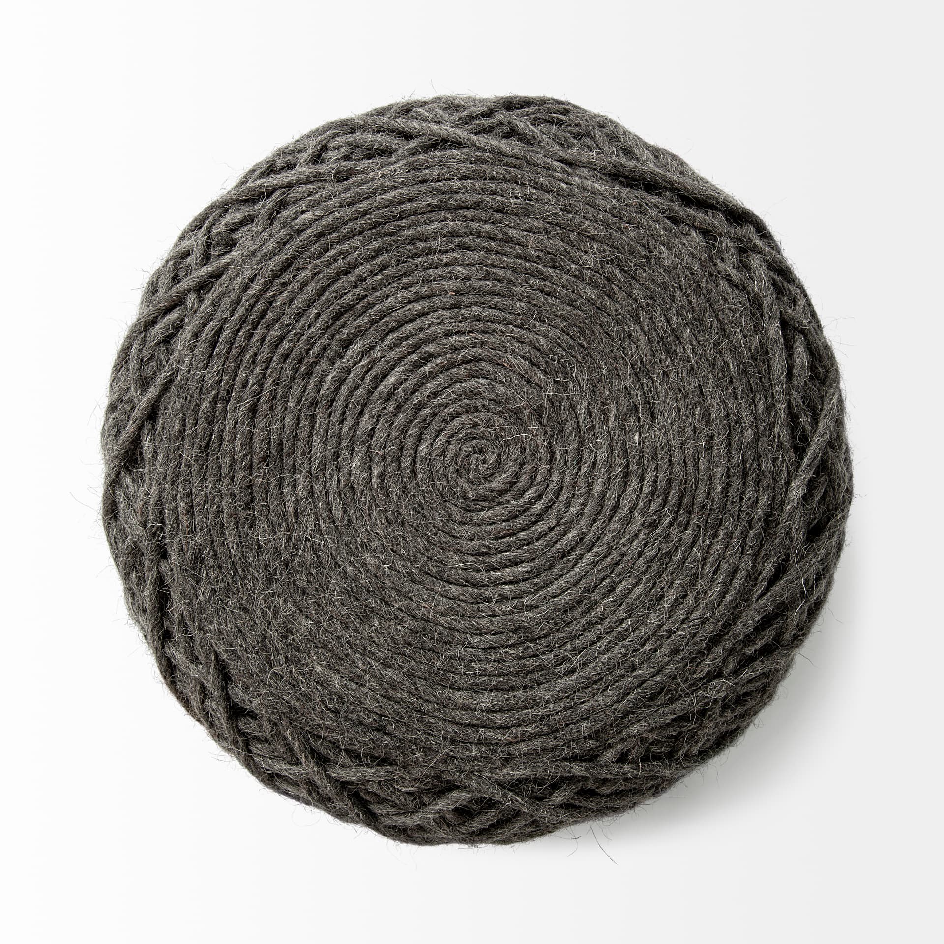 Allium Dark Gray Handwoven Wool Cylindrical Pouf — product photograph