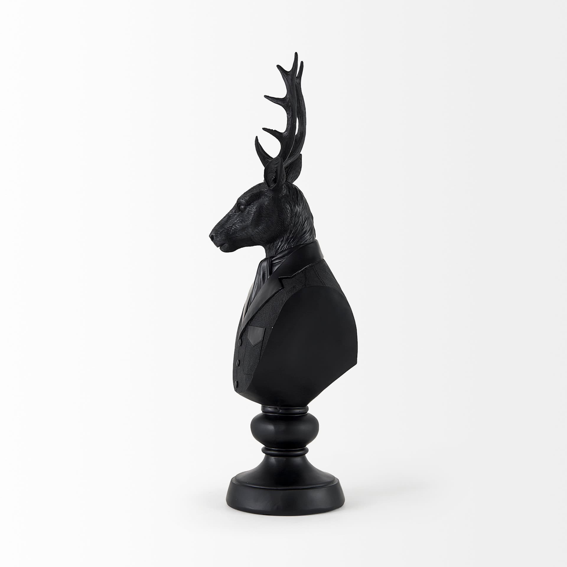 Mozart 22.5H Black Painted Resin Deer In A Suit Bust — product photograph