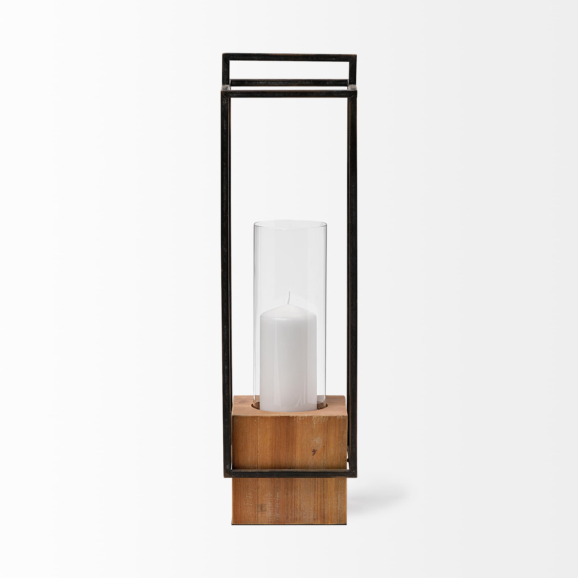 Orionis Large Wood w/ Black Metal Lantern Candle Holder — product photograph