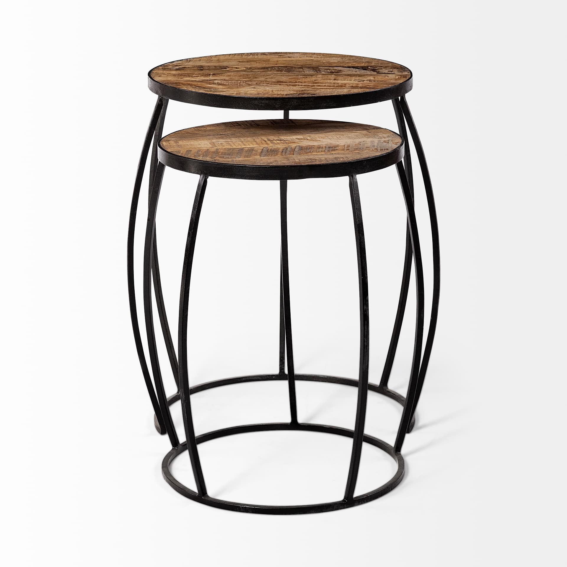 Clapp IV (Set of 2) 20L x 20W Brown Round Wood Top W/ Black Iron Frame Nesting Accent Tables — product photograph