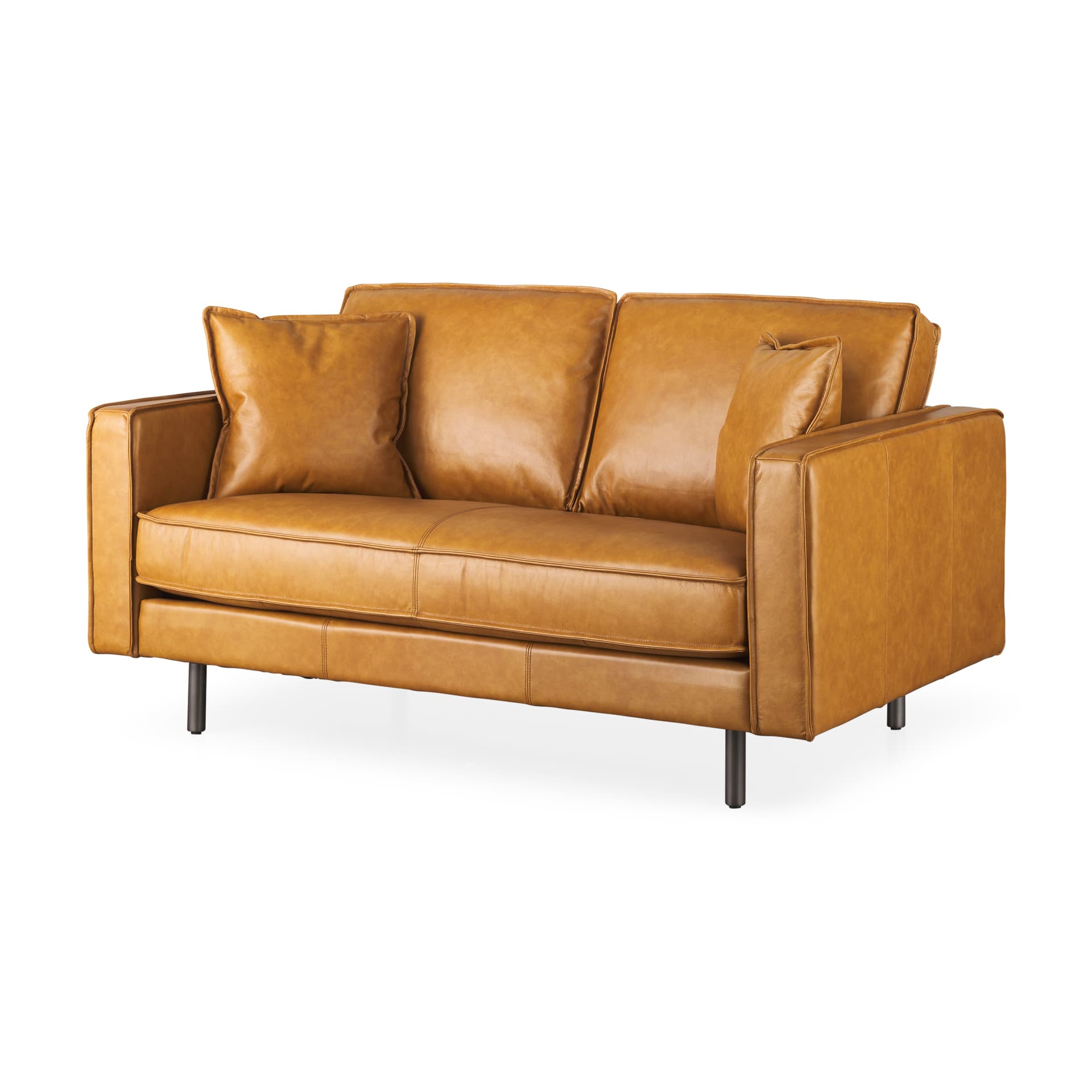 D'Arcy 65.0L x 37.0W x 34.0H Tan Leather Love Seat — product photograph