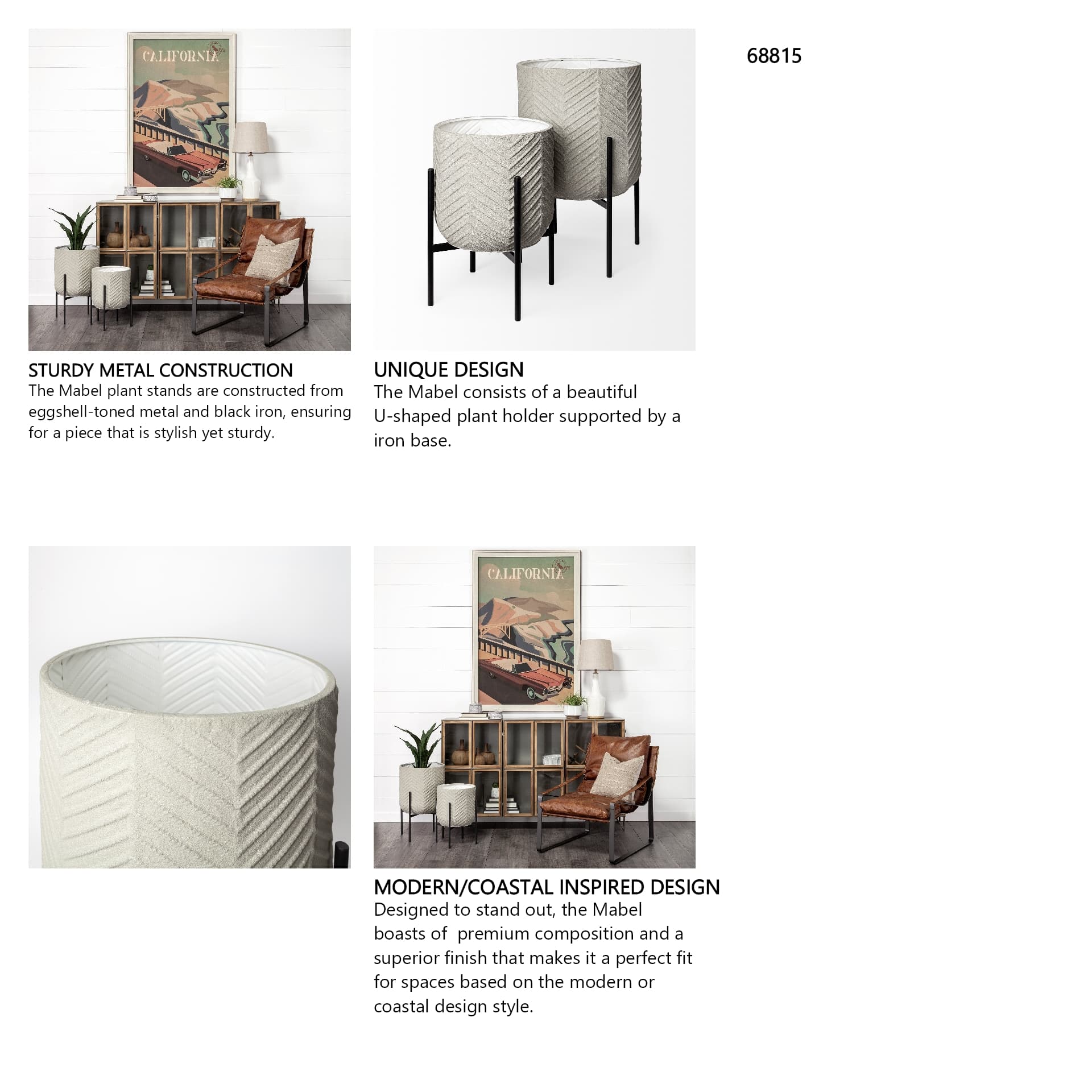 Mabel Set of Two 15.4 x 24.8 Eggshell Metal Top W/ Black Iron Base Plant Stands — in a styled room