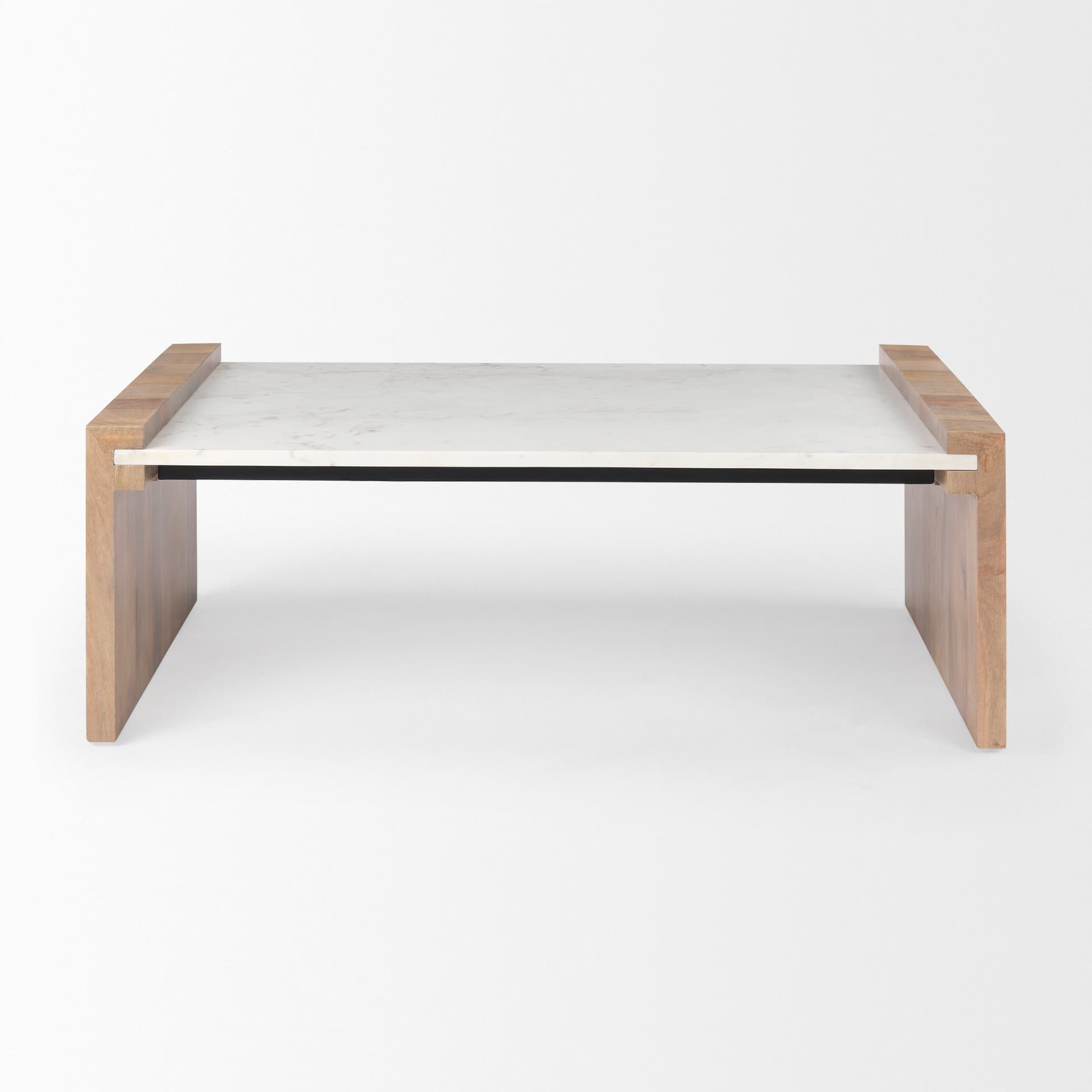 Athens 48.0L x 28.0W x 16.0H Light Brown Wood and White Marble Coffee Table — product photograph