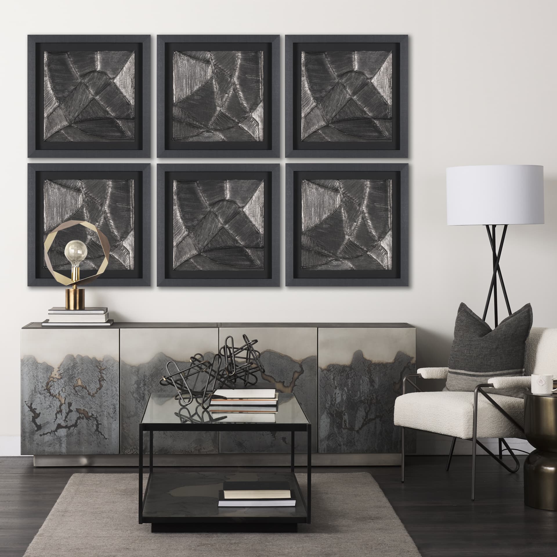 Spelter by Studio M a handmade Original Framed 3D Textured Artwork under Glass — in a styled room