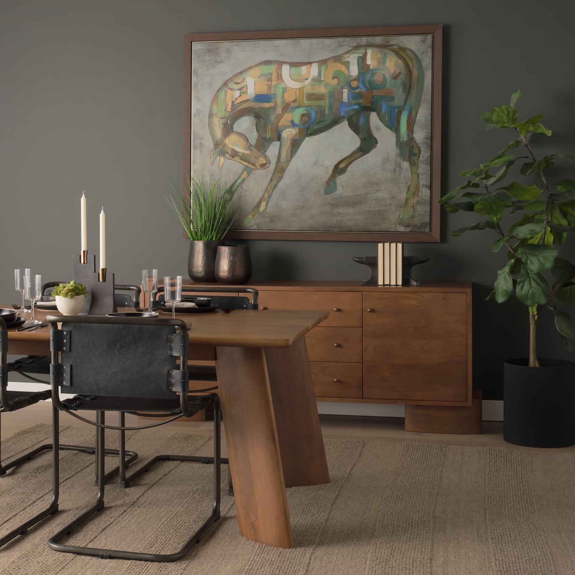 Mosaic Horse I by Mercana Studio a Hand Embellished Textured Framed Canvas — in a styled room
