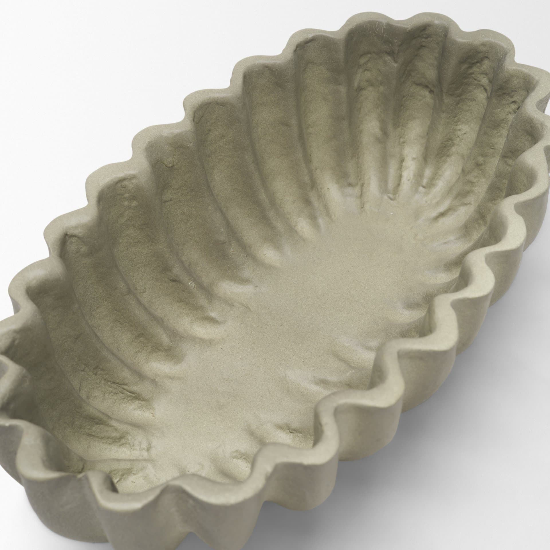 Camelia Fluted Sage Green Paper Mache Long Centerpiece Bowl — product photograph