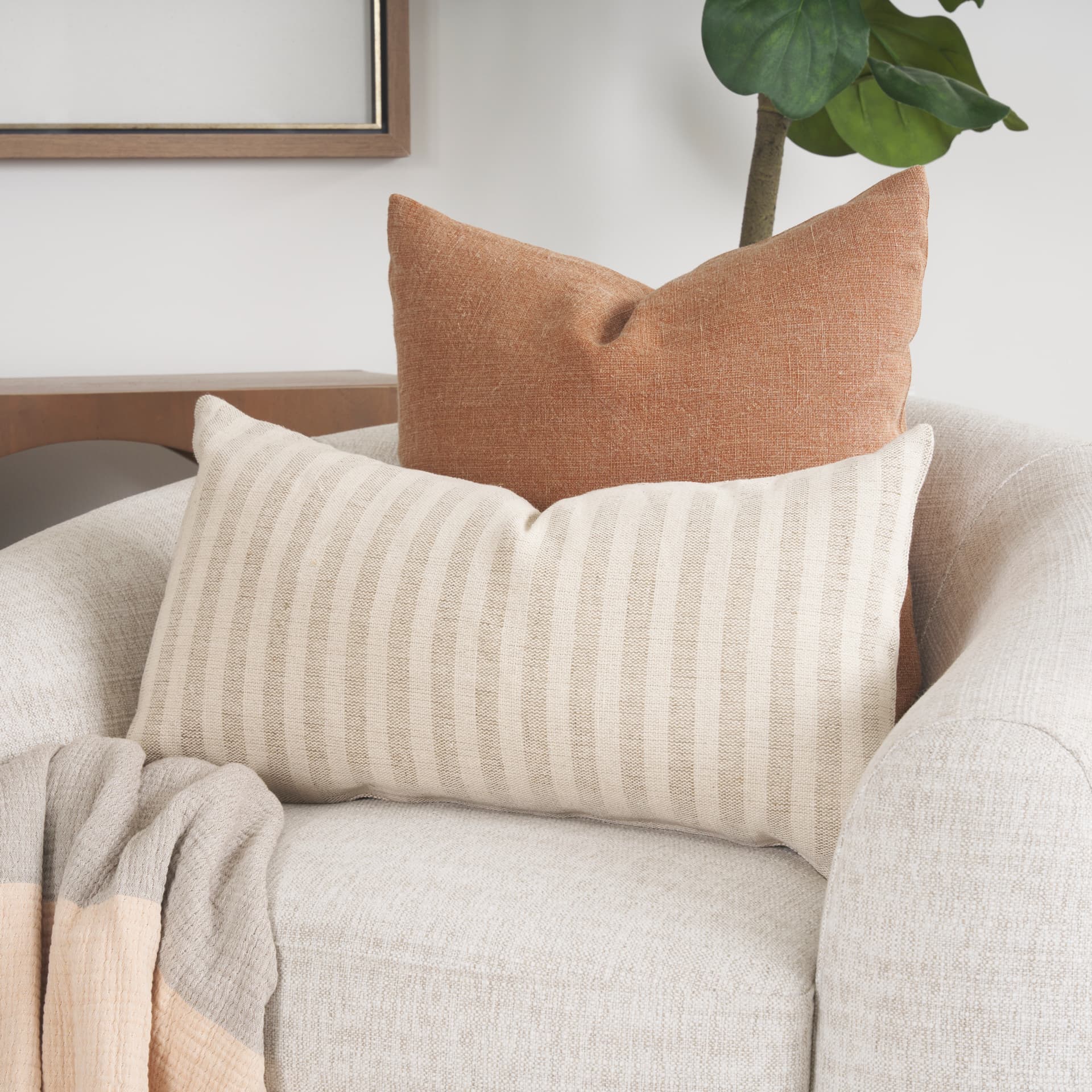 Jace 14x26 Cream w/ Beige Stripe Lumbar Decorative Pillow Cover — product photograph